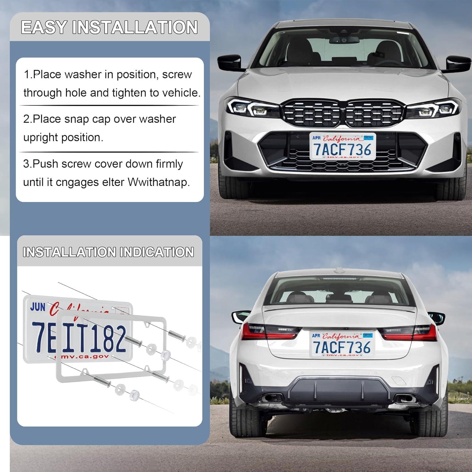 imageLivTee Carbon Fiber License Plate Frames 2 Holes Stainless Steel License Plate Covers 2PCS Car License Plate Holder Slim Design with Gasket Cover for US Cars Automotive Exterior AccessoriesWhite