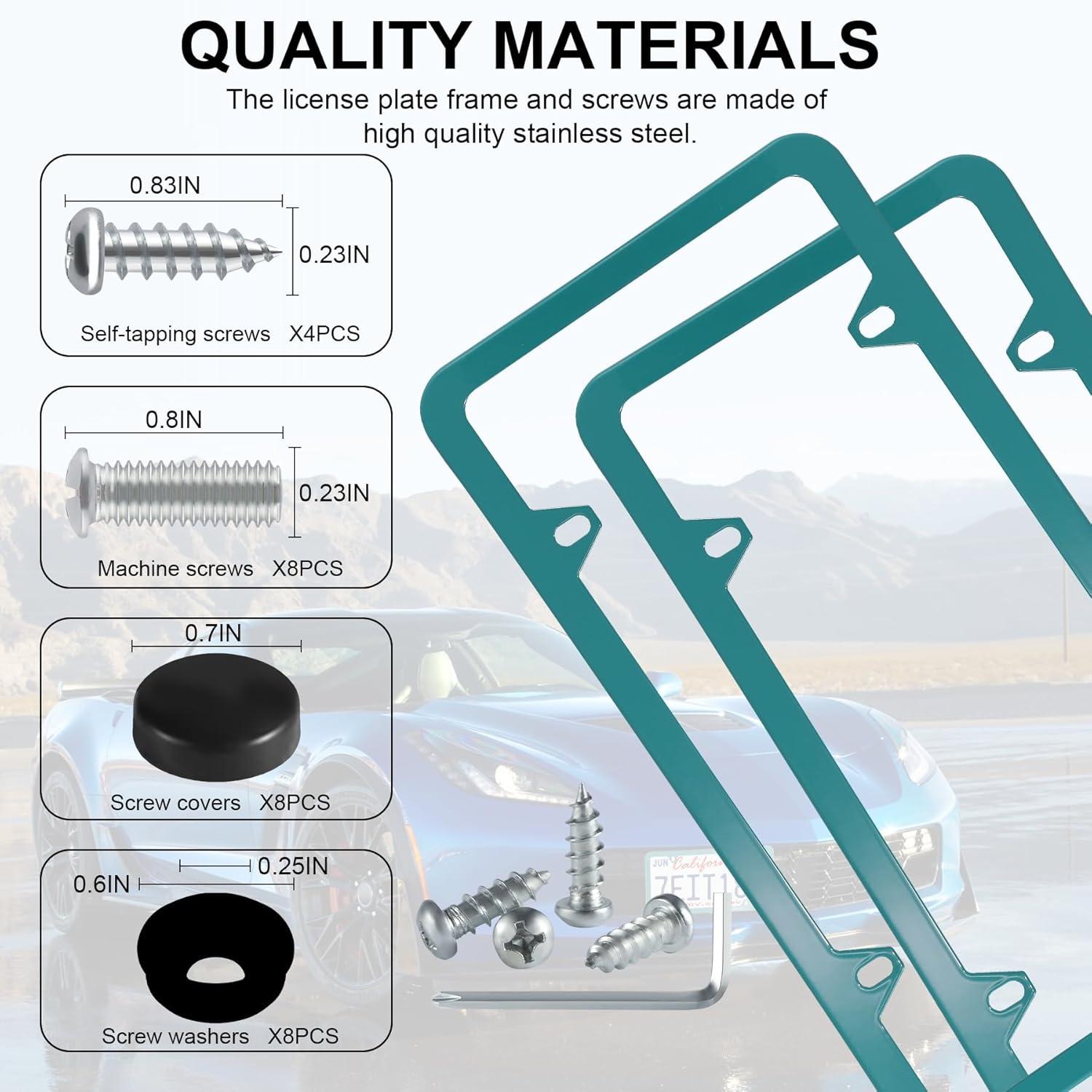 imageLivTee Carbon Fiber License Plate Frames 2 Holes Stainless Steel License Plate Covers 2PCS Car License Plate Holder Slim Design with Gasket Cover for US Cars Automotive Exterior AccessoriesGreen