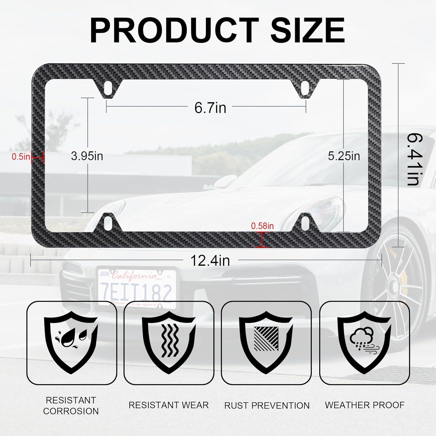 imageLivTee Carbon Fiber License Plate Frames 2 Holes Stainless Steel License Plate Covers 2PCS Car License Plate Holder Slim Design with Gasket Cover for US Cars Automotive Exterior AccessoriesCarbon Fiber