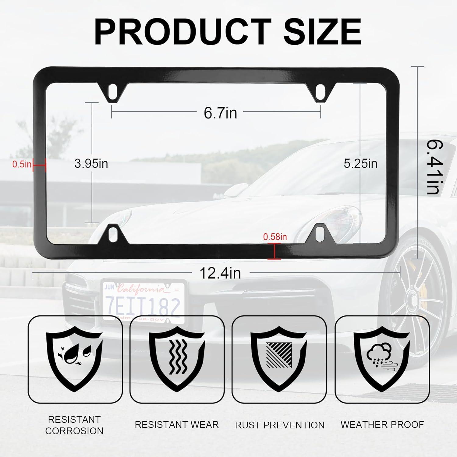 imageLivTee Carbon Fiber License Plate Frames 2 Holes Stainless Steel License Plate Covers 2PCS Car License Plate Holder Slim Design with Gasket Cover for US Cars Automotive Exterior AccessoriesBlack