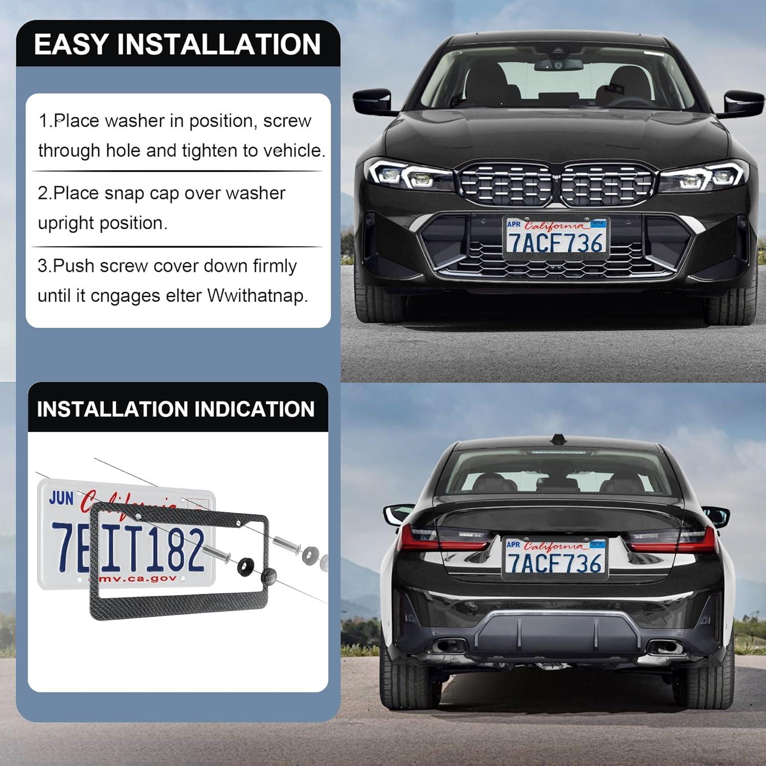 imageLivTee Carbon Fiber License Plate Frames 2 Holes Stainless Steel License Plate Covers 2PCS Car License Plate Holder Slim Design with Gasket Cover for US Cars Automotive Exterior Accessories2H CF Wide