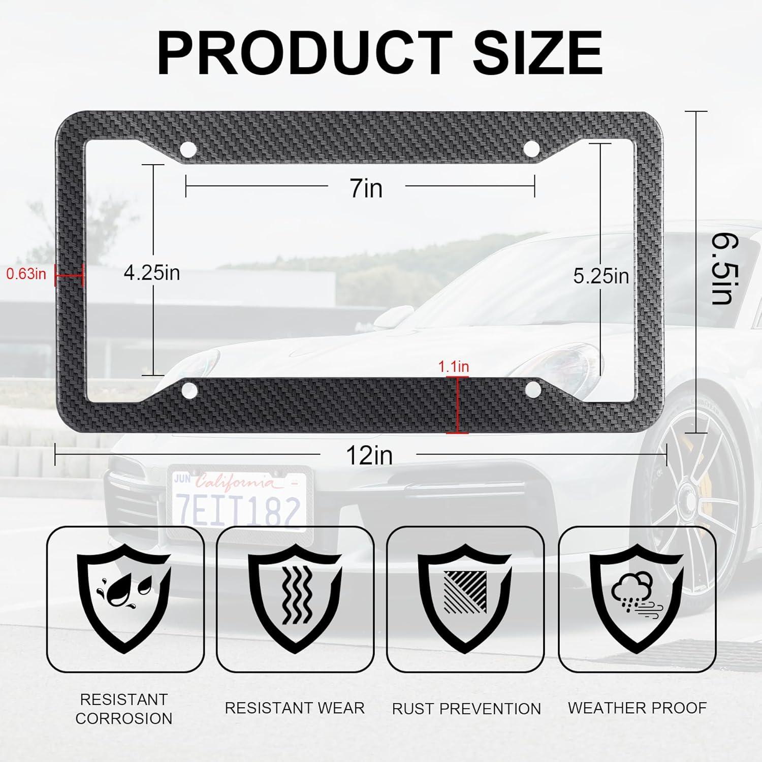 imageLivTee Carbon Fiber License Plate Frames 2 Holes Stainless Steel License Plate Covers 2PCS Car License Plate Holder Slim Design with Gasket Cover for US Cars Automotive Exterior AccessoriesCarbon Fiber Wide