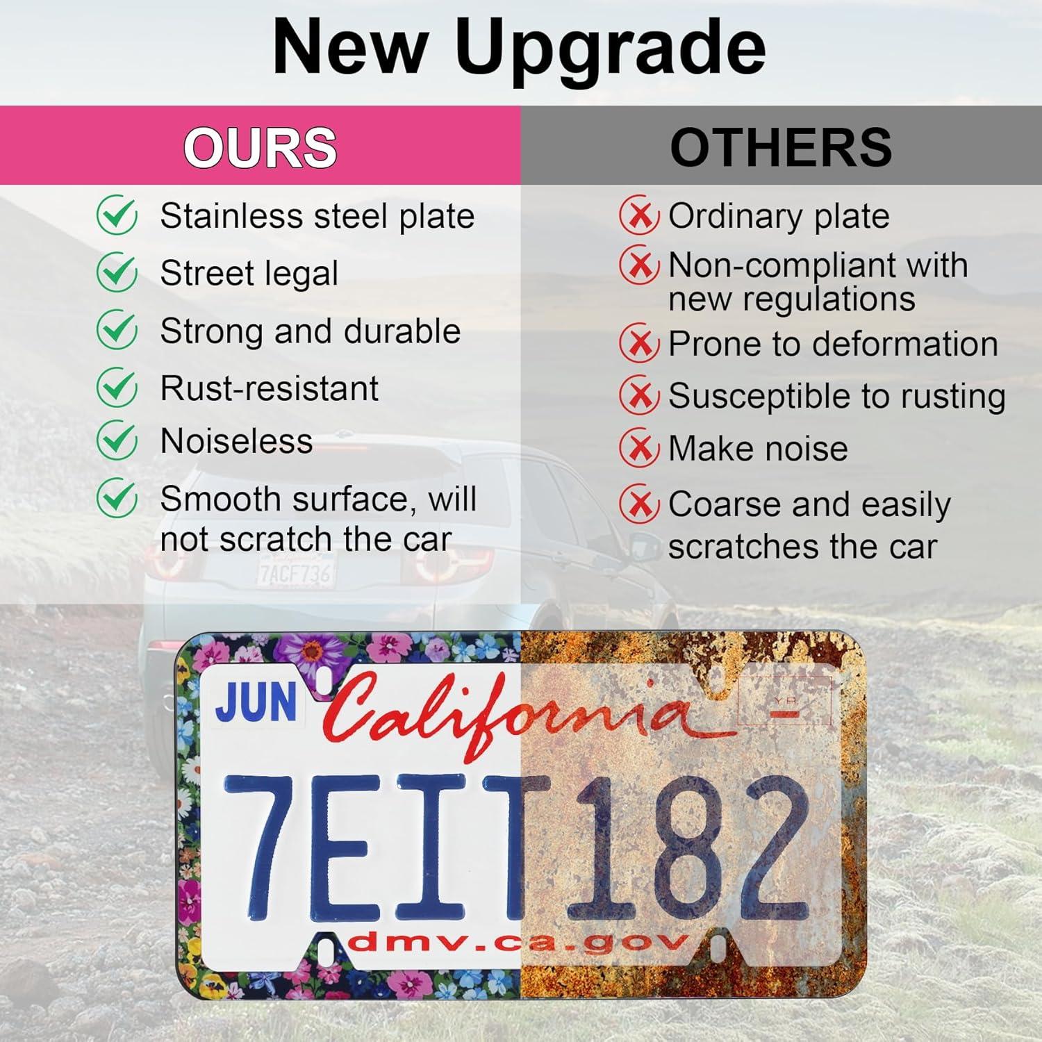 imageLivTee Carbon Fiber License Plate Frames 2 Holes Stainless Steel License Plate Covers 2PCS Car License Plate Holder Slim Design with Gasket Cover for US Cars Automotive Exterior AccessoriesFloral