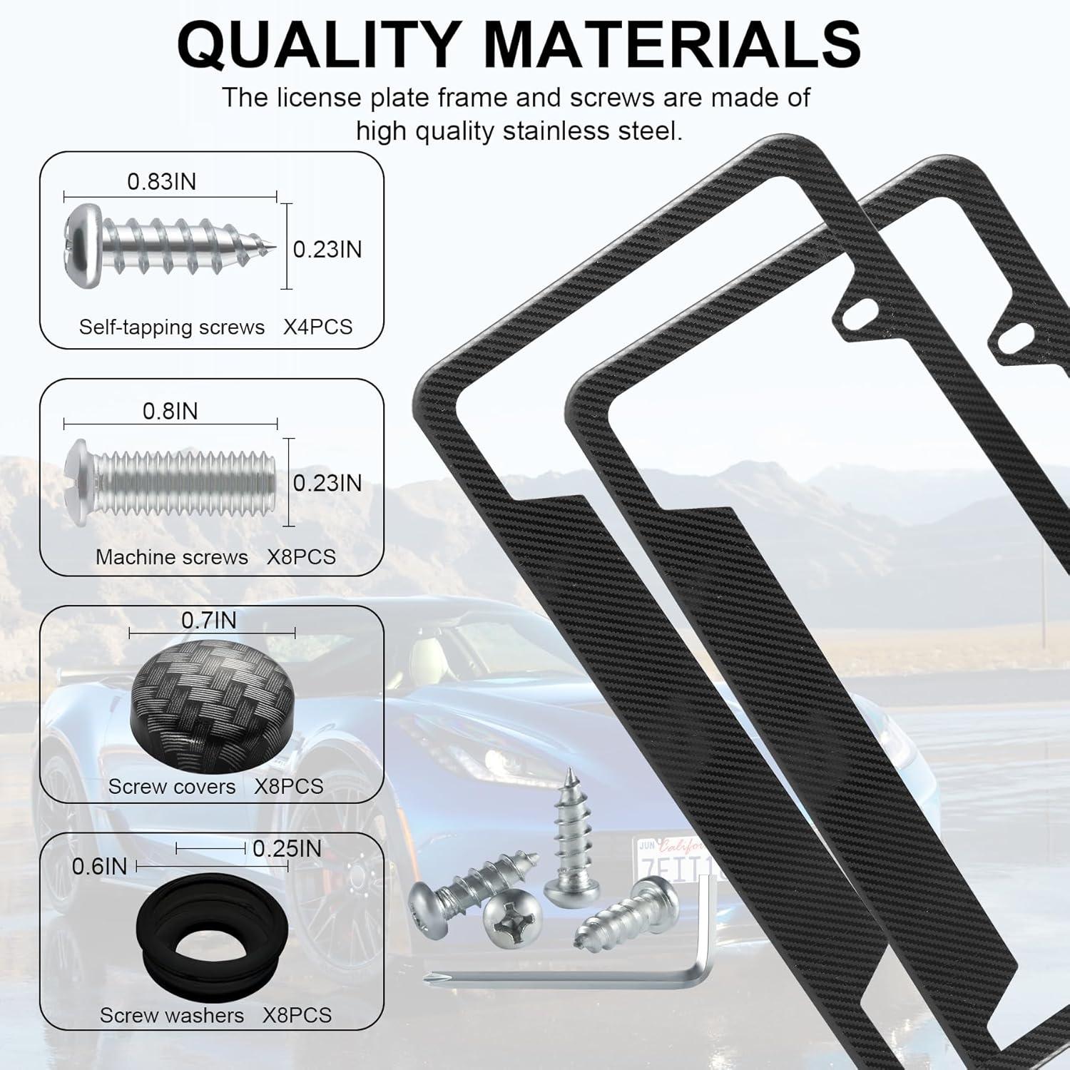 imageLivTee Carbon Fiber License Plate Frames 2 Holes Stainless Steel License Plate Covers 2PCS Car License Plate Holder Slim Design with Gasket Cover for US Cars Automotive Exterior Accessories2H CF OP