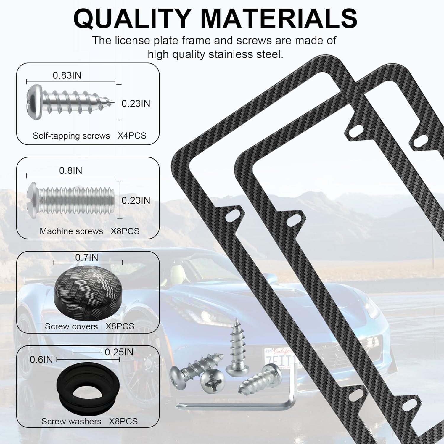 imageLivTee Carbon Fiber License Plate Frames 2 Holes Stainless Steel License Plate Covers 2PCS Car License Plate Holder Slim Design with Gasket Cover for US Cars Automotive Exterior AccessoriesCarbon Fiber