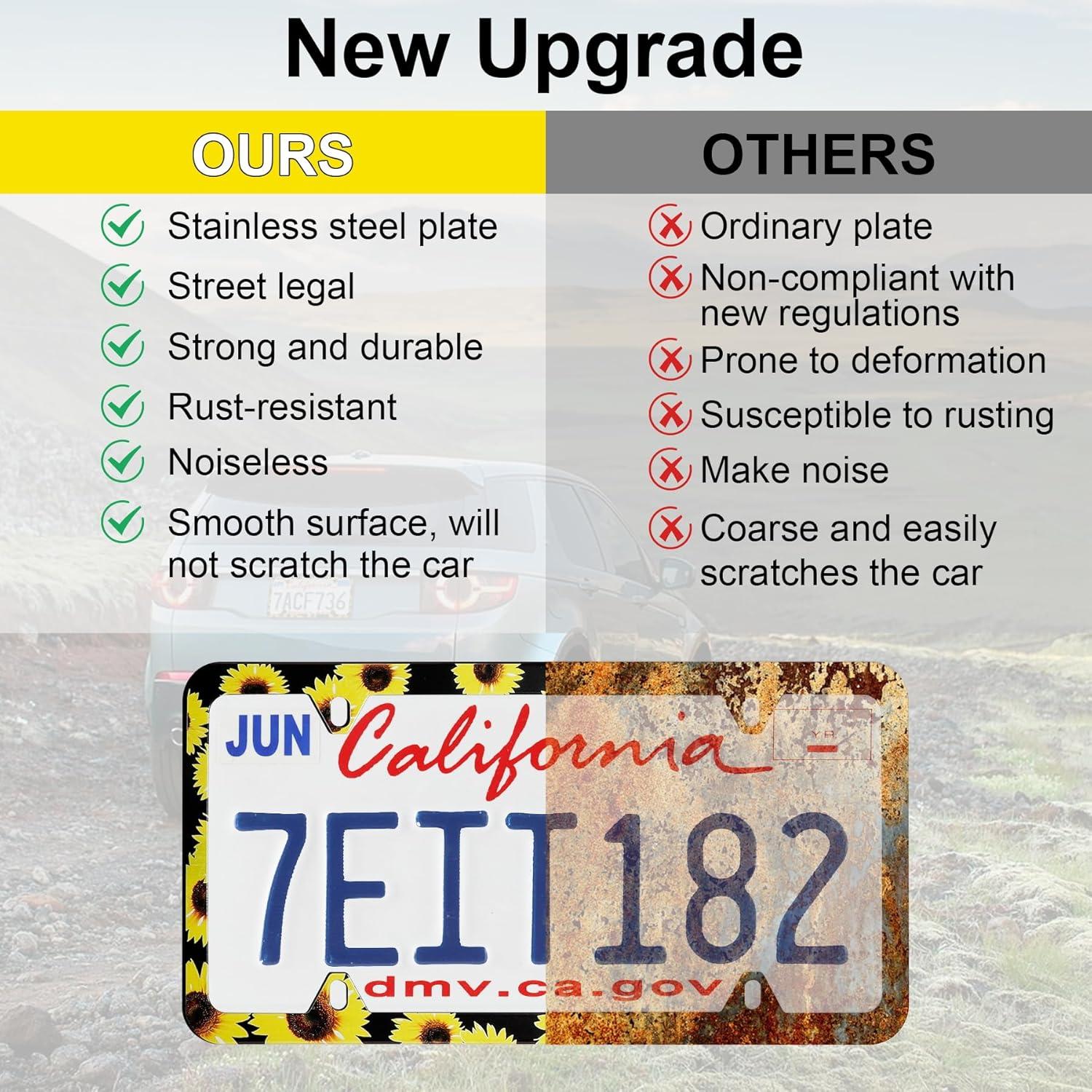 imageLivTee Carbon Fiber License Plate Frames 2 Holes Stainless Steel License Plate Covers 2PCS Car License Plate Holder Slim Design with Gasket Cover for US Cars Automotive Exterior AccessoriesSunflower