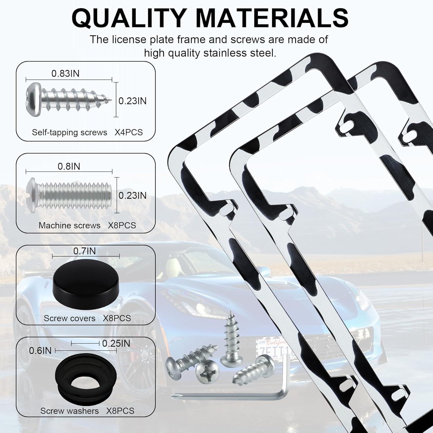 imageLivTee Carbon Fiber License Plate Frames 2 Holes Stainless Steel License Plate Covers 2PCS Car License Plate Holder Slim Design with Gasket Cover for US Cars Automotive Exterior AccessoriesCow Spot