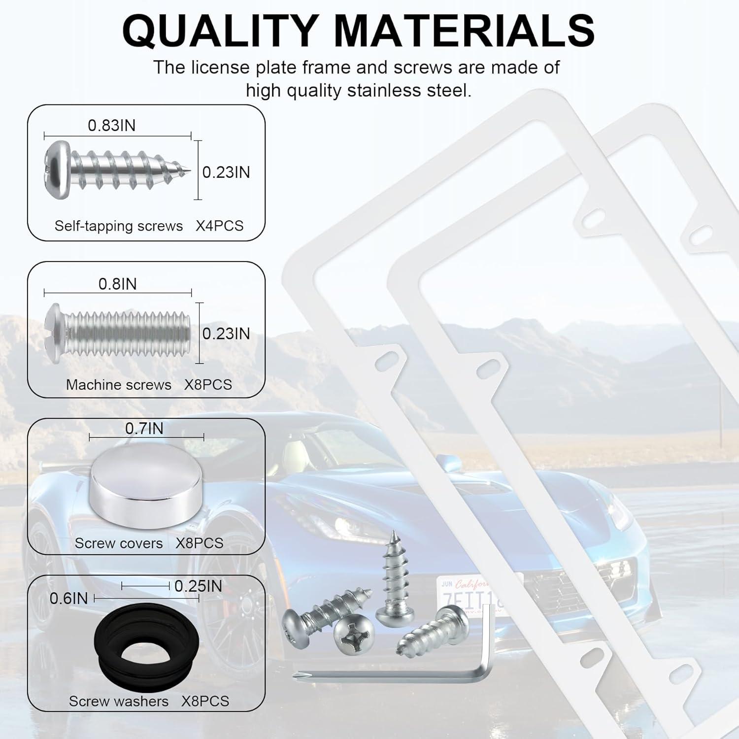 imageLivTee Carbon Fiber License Plate Frames 2 Holes Stainless Steel License Plate Covers 2PCS Car License Plate Holder Slim Design with Gasket Cover for US Cars Automotive Exterior AccessoriesWhite