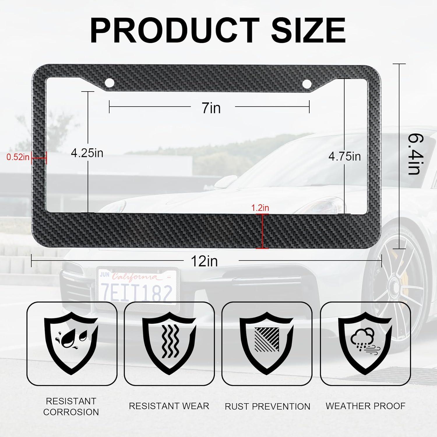 imageLivTee Carbon Fiber License Plate Frames 2 Holes Stainless Steel License Plate Covers 2PCS Car License Plate Holder Slim Design with Gasket Cover for US Cars Automotive Exterior Accessories2H CF Wide