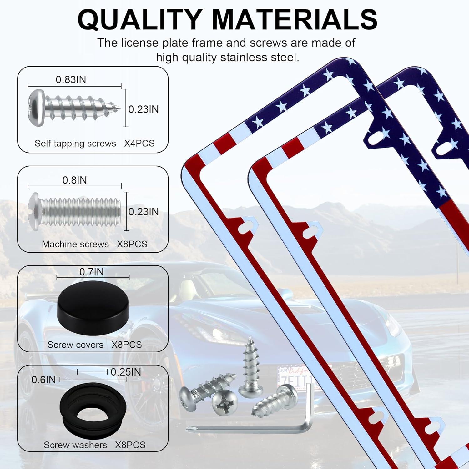 imageLivTee Carbon Fiber License Plate Frames 2 Holes Stainless Steel License Plate Covers 2PCS Car License Plate Holder Slim Design with Gasket Cover for US Cars Automotive Exterior AccessoriesFlag RWB