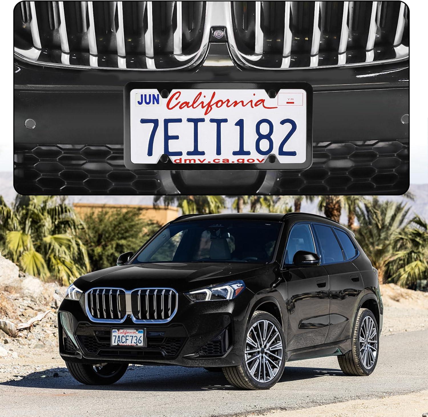 imageLivTee Carbon Fiber License Plate Frames 2 Holes Stainless Steel License Plate Covers 2PCS Car License Plate Holder Slim Design with Gasket Cover for US Cars Automotive Exterior AccessoriesBlack