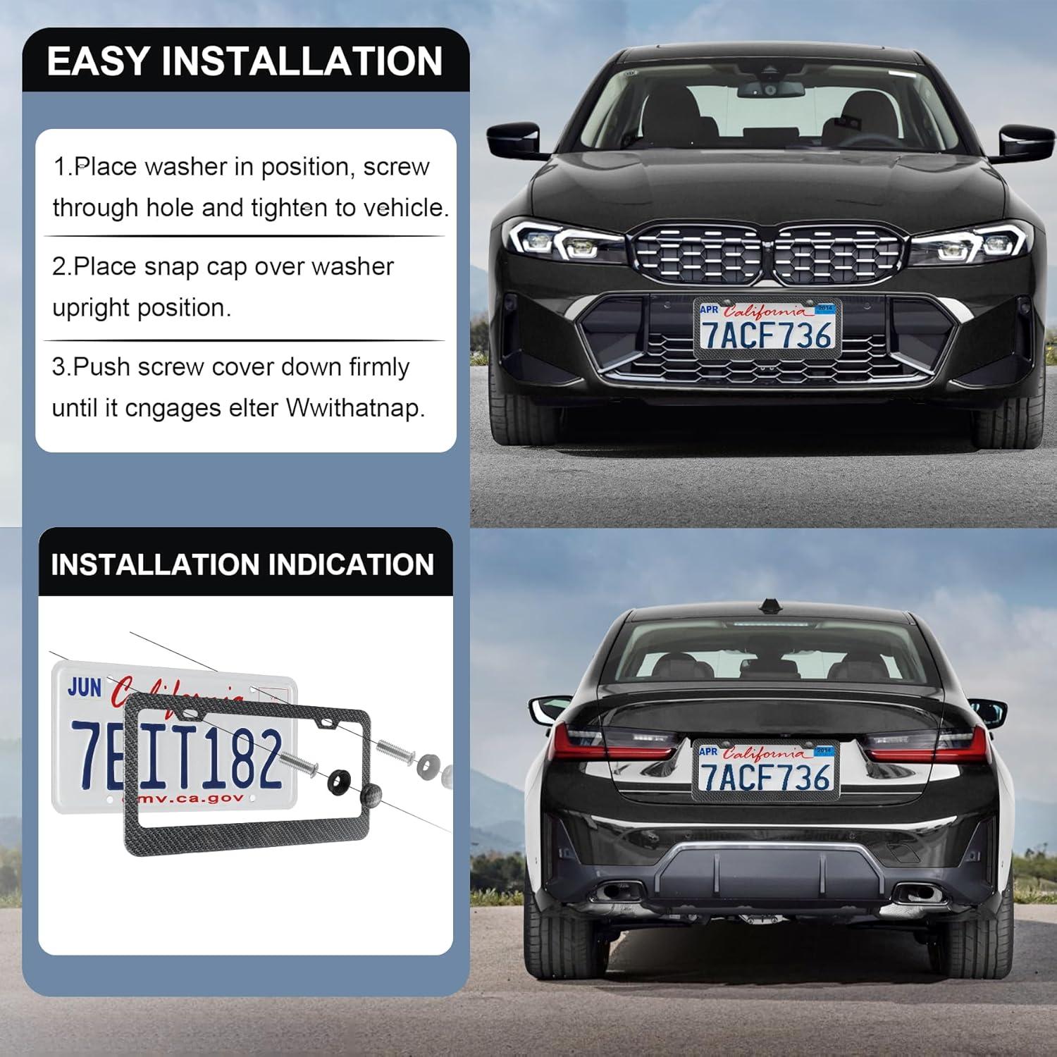 imageLivTee Carbon Fiber License Plate Frames 2 Holes Stainless Steel License Plate Covers 2PCS Car License Plate Holder Slim Design with Gasket Cover for US Cars Automotive Exterior Accessories2H CF TNBW