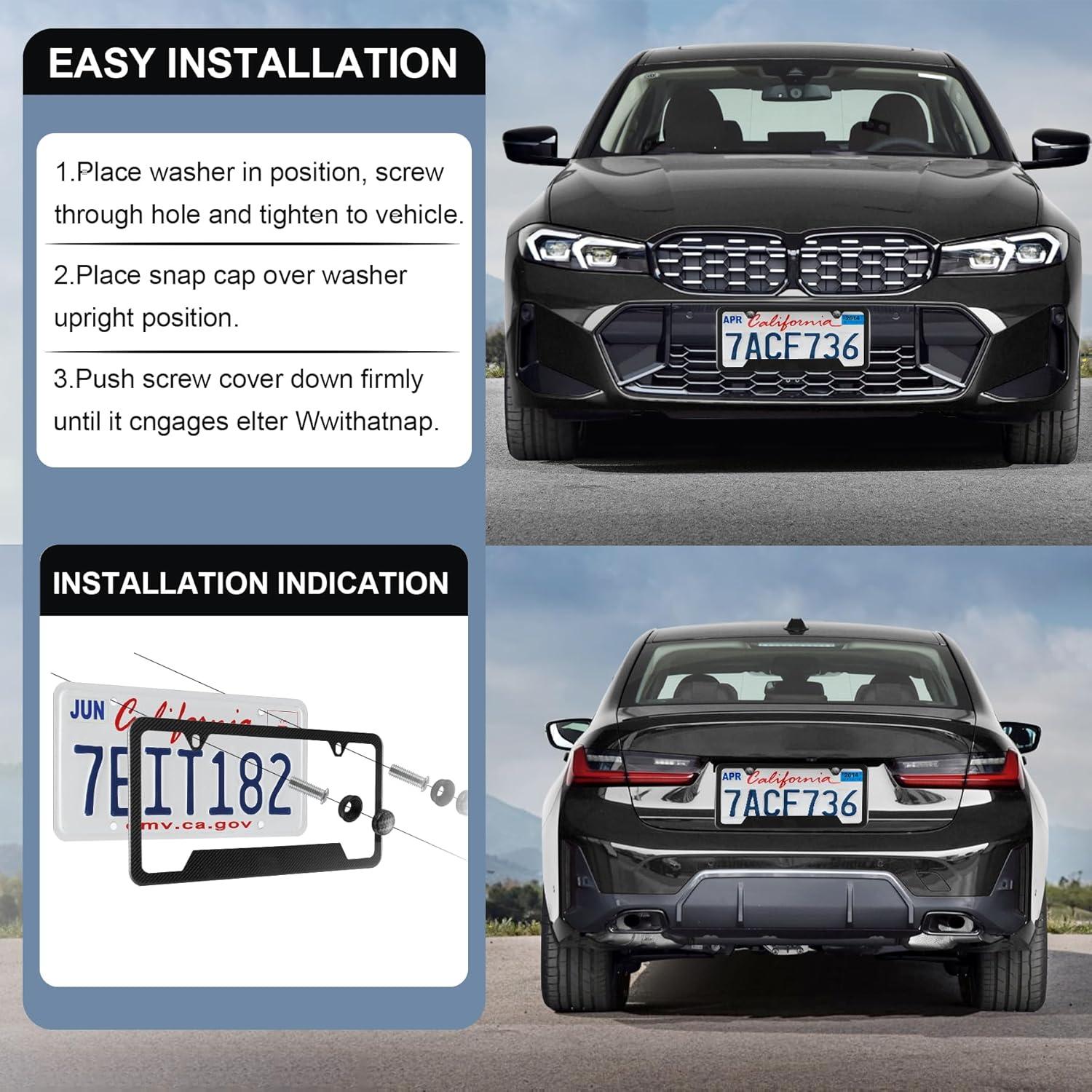 imageLivTee Carbon Fiber License Plate Frames 2 Holes Stainless Steel License Plate Covers 2PCS Car License Plate Holder Slim Design with Gasket Cover for US Cars Automotive Exterior Accessories2H CF OP