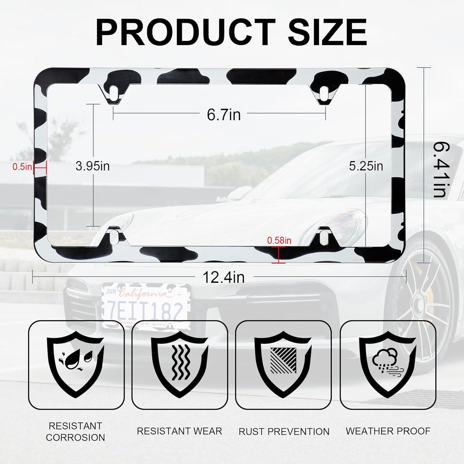 imageLivTee Carbon Fiber License Plate Frames 2 Holes Stainless Steel License Plate Covers 2PCS Car License Plate Holder Slim Design with Gasket Cover for US Cars Automotive Exterior AccessoriesCow Spot