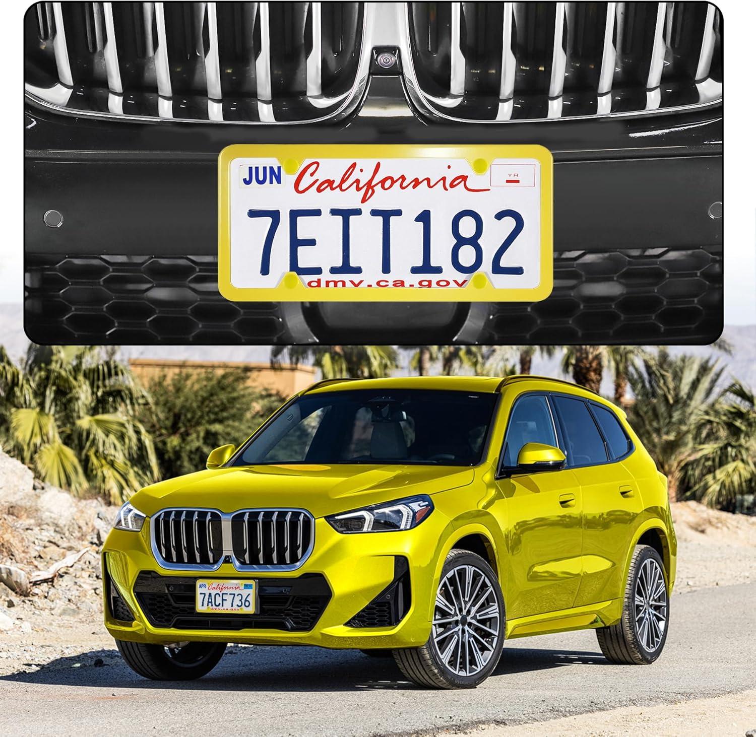 imageLivTee Carbon Fiber License Plate Frames 2 Holes Stainless Steel License Plate Covers 2PCS Car License Plate Holder Slim Design with Gasket Cover for US Cars Automotive Exterior AccessoriesYellow