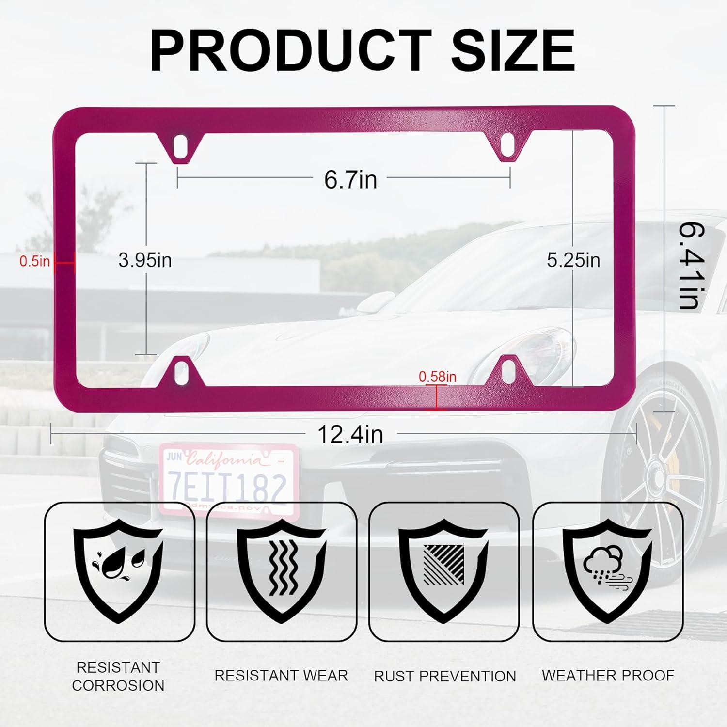 imageLivTee Carbon Fiber License Plate Frames 2 Holes Stainless Steel License Plate Covers 2PCS Car License Plate Holder Slim Design with Gasket Cover for US Cars Automotive Exterior AccessoriesHot Pink