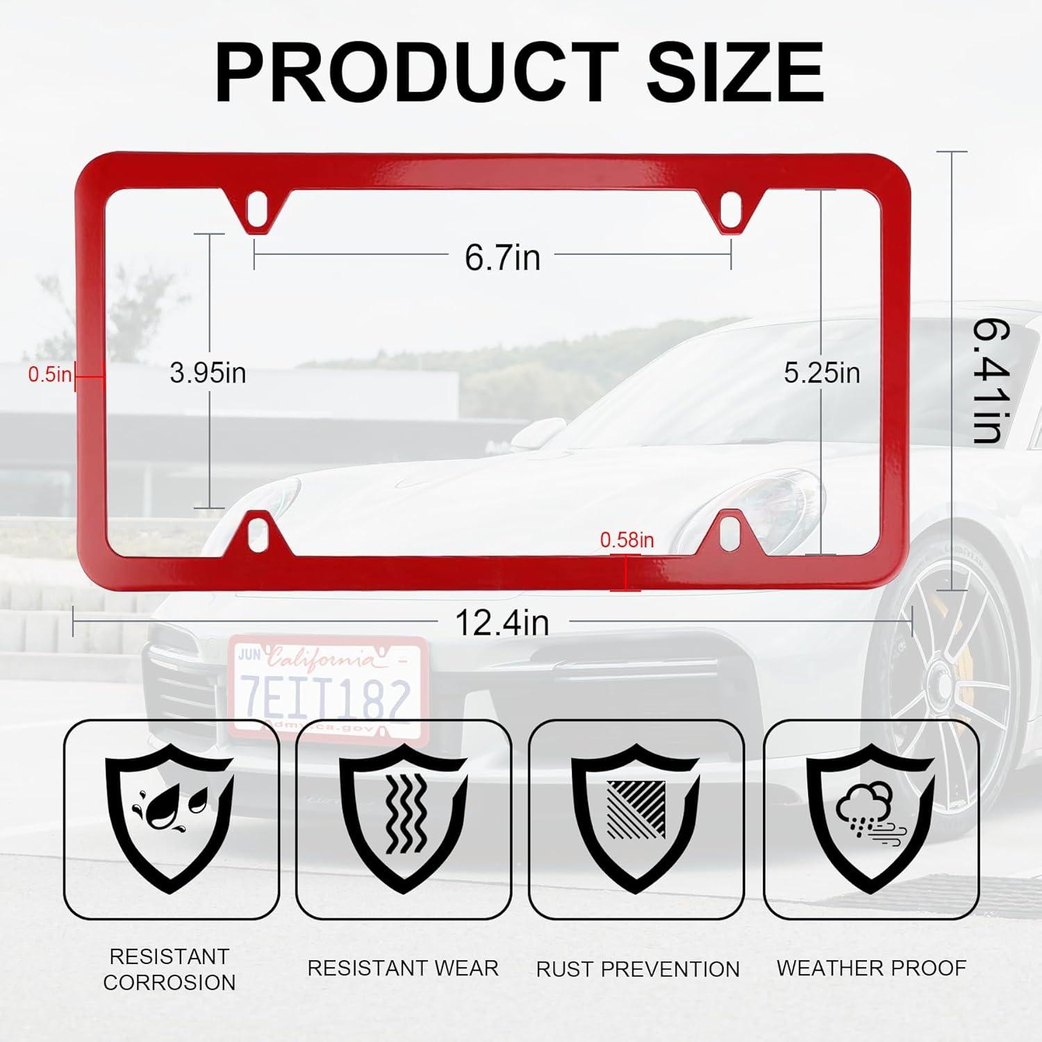 imageLivTee Carbon Fiber License Plate Frames 2 Holes Stainless Steel License Plate Covers 2PCS Car License Plate Holder Slim Design with Gasket Cover for US Cars Automotive Exterior AccessoriesRed