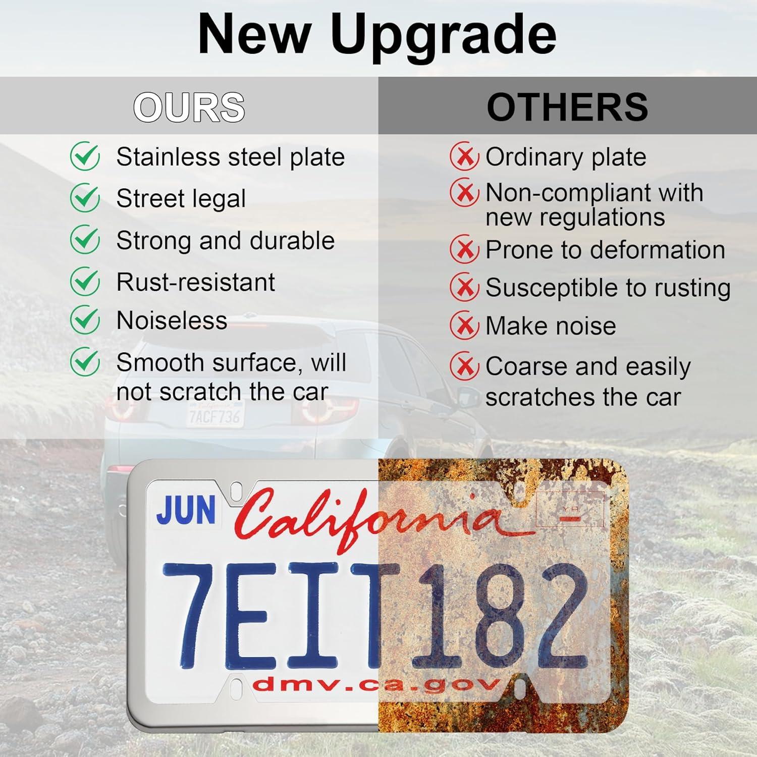 imageLivTee Carbon Fiber License Plate Frames 2 Holes Stainless Steel License Plate Covers 2PCS Car License Plate Holder Slim Design with Gasket Cover for US Cars Automotive Exterior AccessoriesSilver