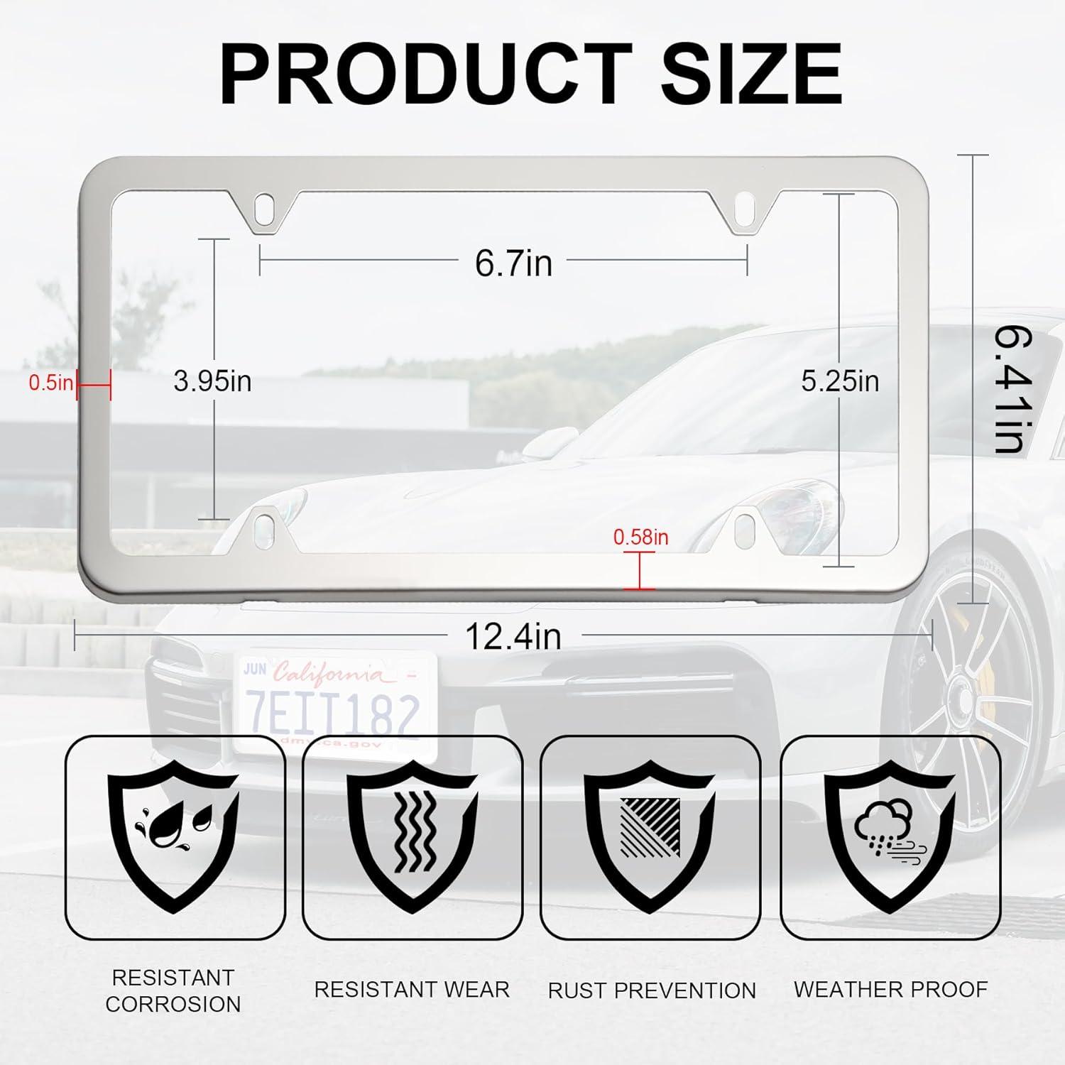 imageLivTee Carbon Fiber License Plate Frames 2 Holes Stainless Steel License Plate Covers 2PCS Car License Plate Holder Slim Design with Gasket Cover for US Cars Automotive Exterior AccessoriesSilver