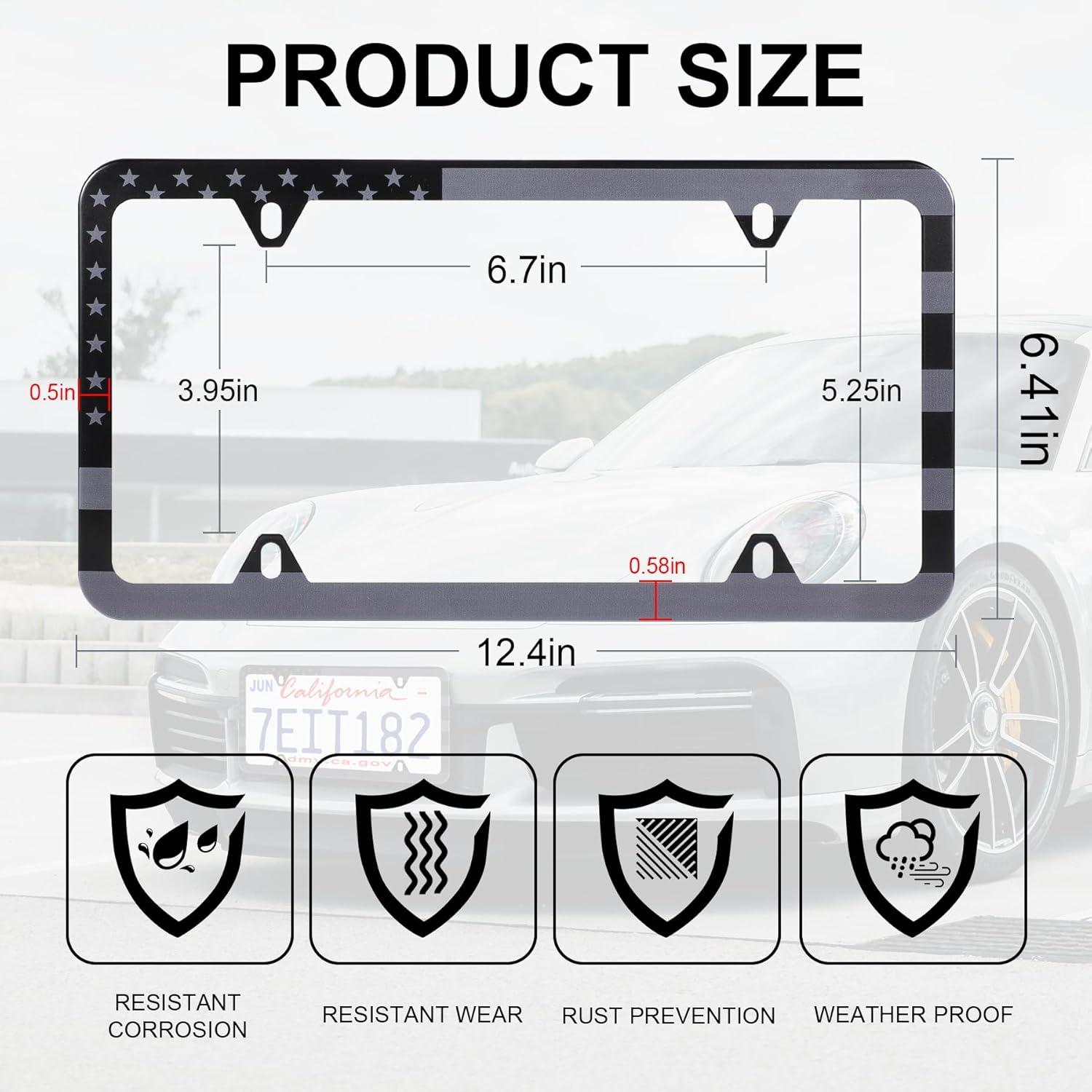 imageLivTee Carbon Fiber License Plate Frames 2 Holes Stainless Steel License Plate Covers 2PCS Car License Plate Holder Slim Design with Gasket Cover for US Cars Automotive Exterior AccessoriesFlag BG
