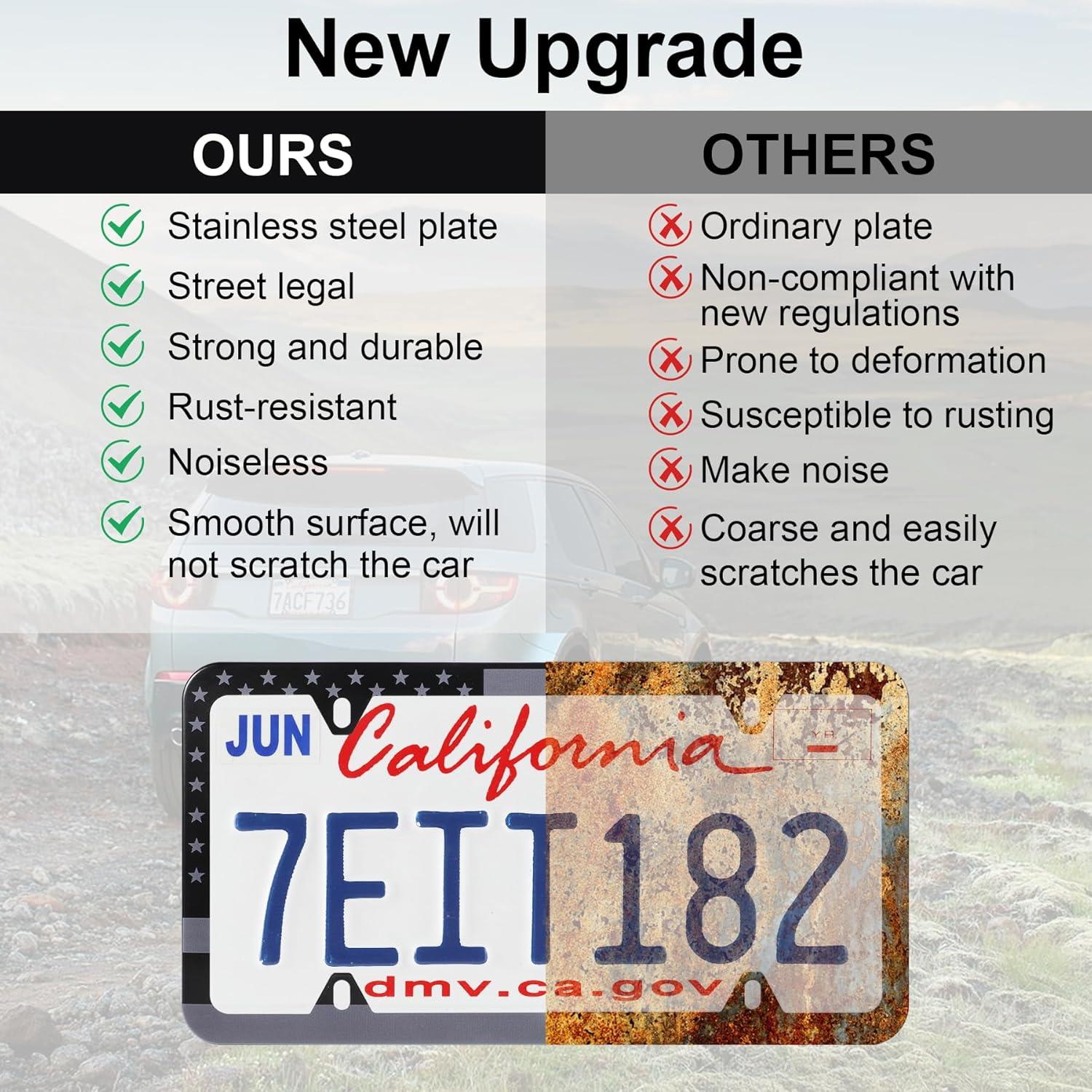 imageLivTee Carbon Fiber License Plate Frames 2 Holes Stainless Steel License Plate Covers 2PCS Car License Plate Holder Slim Design with Gasket Cover for US Cars Automotive Exterior AccessoriesFlag BG