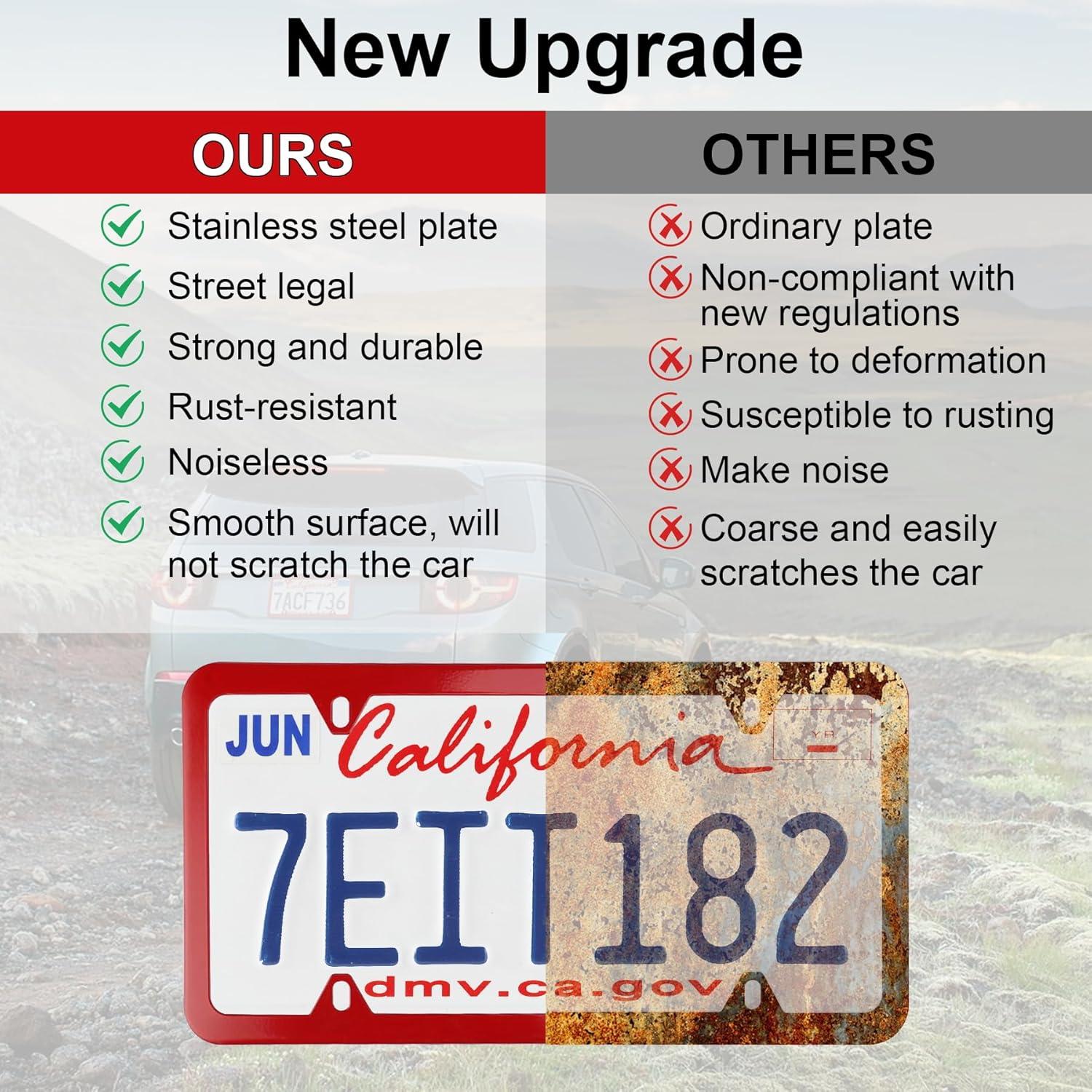 imageLivTee Carbon Fiber License Plate Frames 2 Holes Stainless Steel License Plate Covers 2PCS Car License Plate Holder Slim Design with Gasket Cover for US Cars Automotive Exterior AccessoriesRed