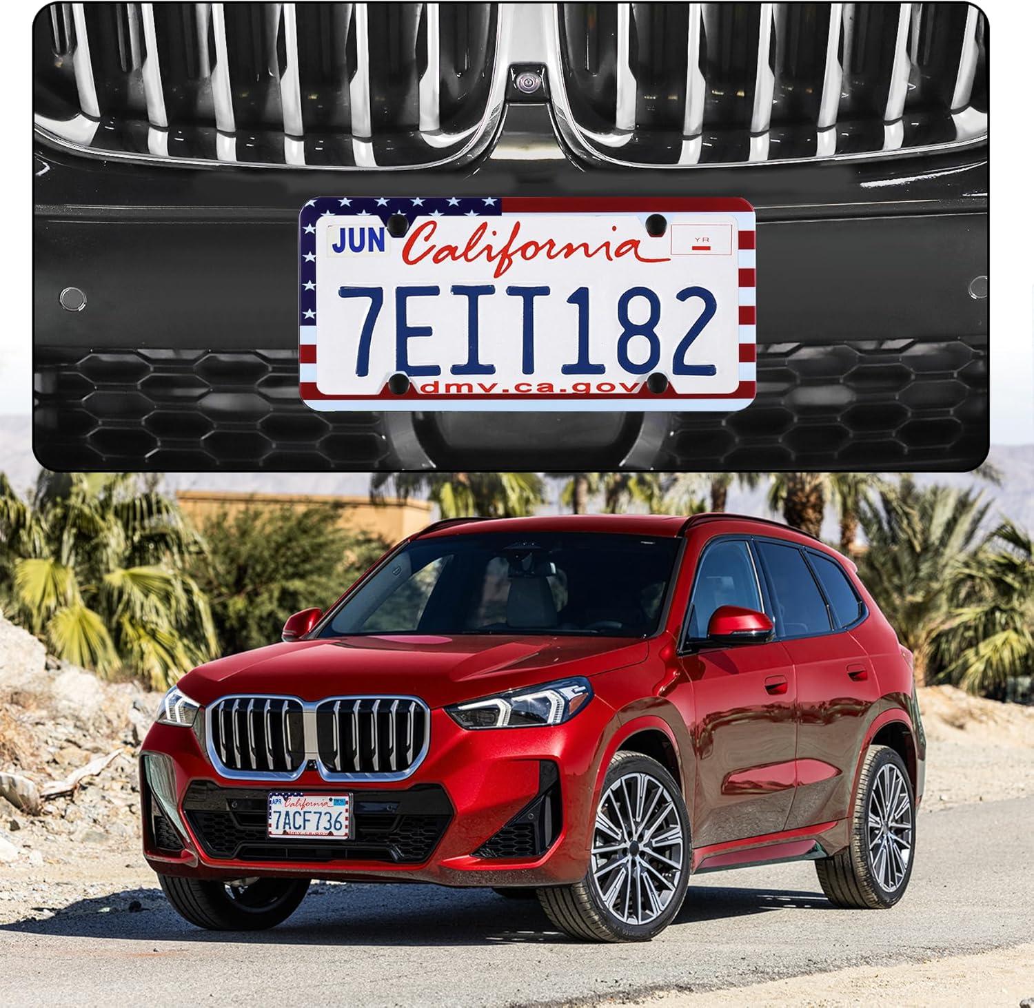 imageLivTee Carbon Fiber License Plate Frames 2 Holes Stainless Steel License Plate Covers 2PCS Car License Plate Holder Slim Design with Gasket Cover for US Cars Automotive Exterior AccessoriesFlag RWB