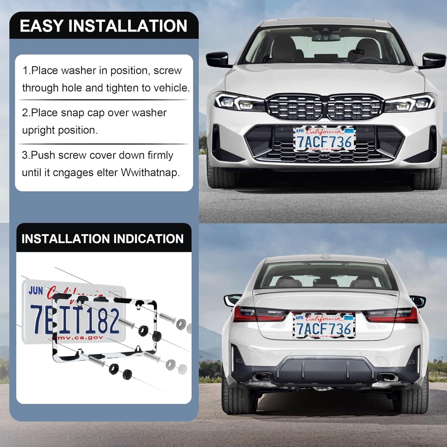 imageLivTee Carbon Fiber License Plate Frames 2 Holes Stainless Steel License Plate Covers 2PCS Car License Plate Holder Slim Design with Gasket Cover for US Cars Automotive Exterior AccessoriesCow Spot