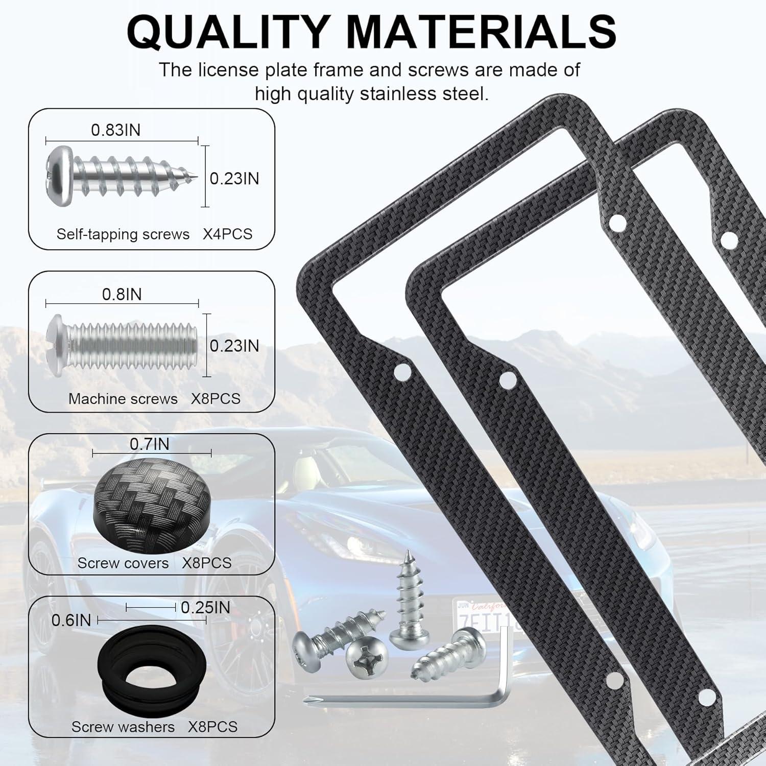 imageLivTee Carbon Fiber License Plate Frames 2 Holes Stainless Steel License Plate Covers 2PCS Car License Plate Holder Slim Design with Gasket Cover for US Cars Automotive Exterior AccessoriesCarbon Fiber Wide