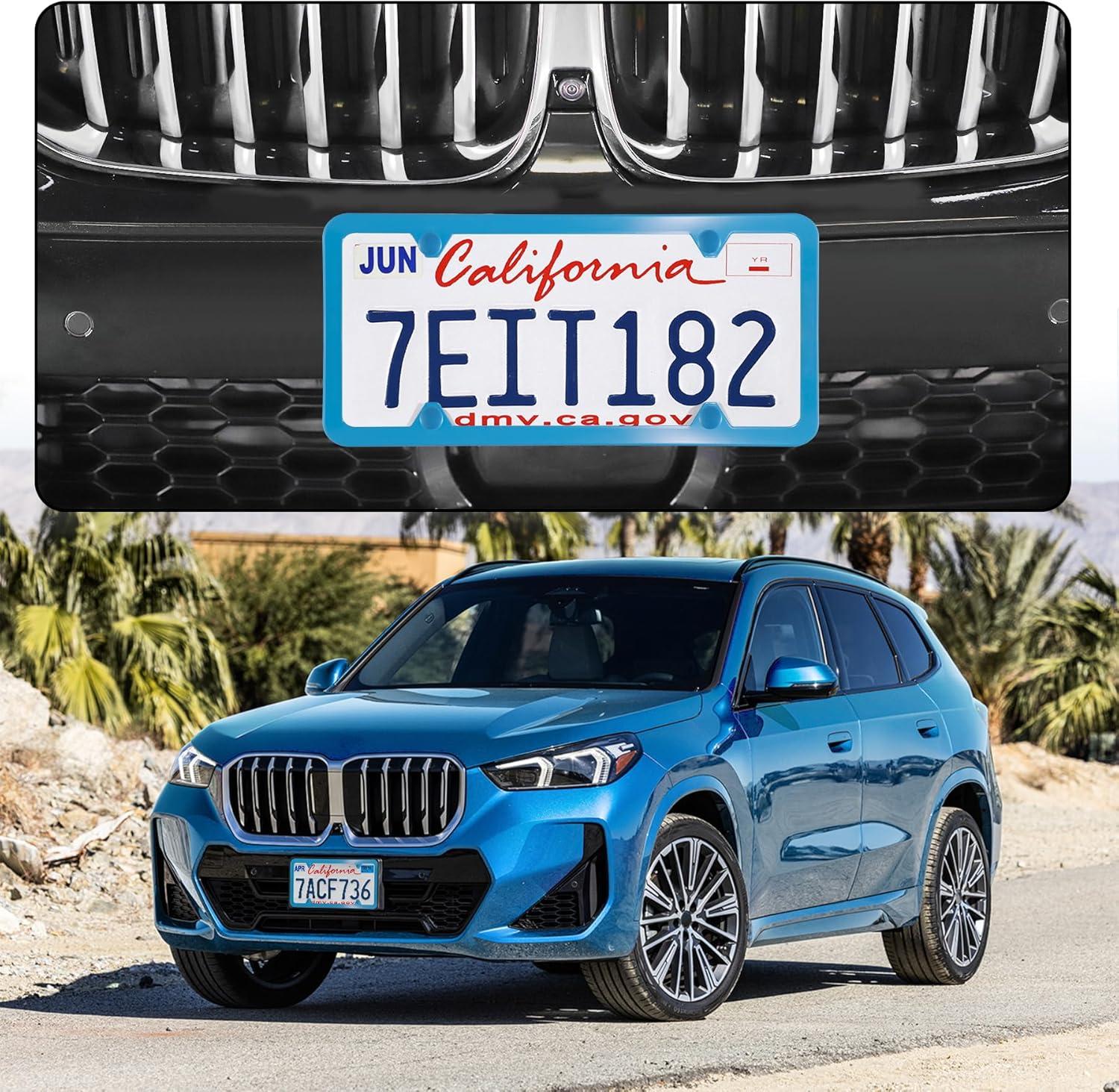 imageLivTee Carbon Fiber License Plate Frames 2 Holes Stainless Steel License Plate Covers 2PCS Car License Plate Holder Slim Design with Gasket Cover for US Cars Automotive Exterior AccessoriesBlue