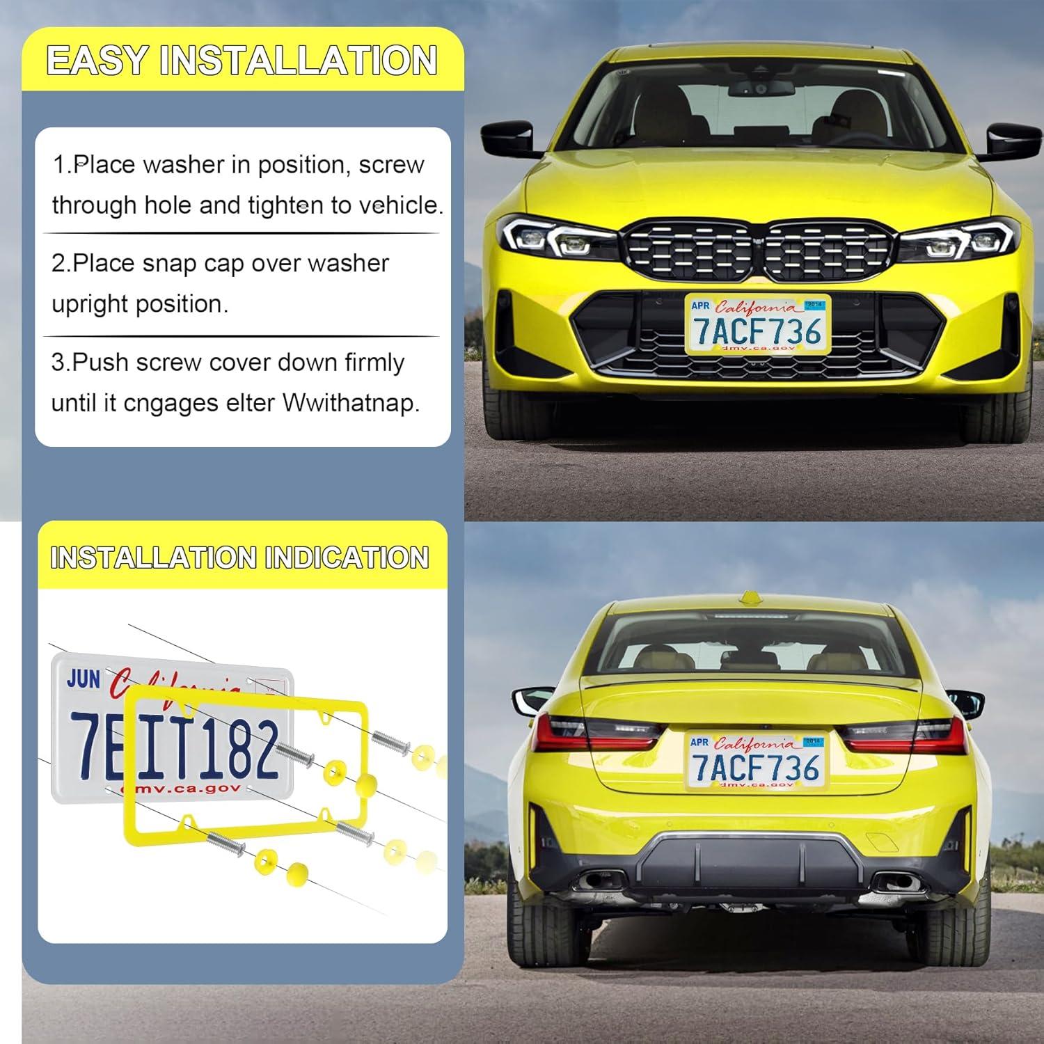 imageLivTee Carbon Fiber License Plate Frames 2 Holes Stainless Steel License Plate Covers 2PCS Car License Plate Holder Slim Design with Gasket Cover for US Cars Automotive Exterior AccessoriesYellow