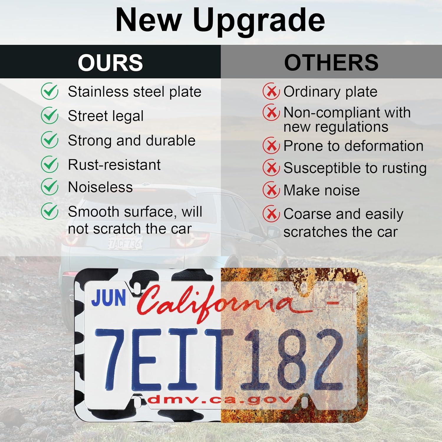 imageLivTee Carbon Fiber License Plate Frames 2 Holes Stainless Steel License Plate Covers 2PCS Car License Plate Holder Slim Design with Gasket Cover for US Cars Automotive Exterior AccessoriesCow Spot