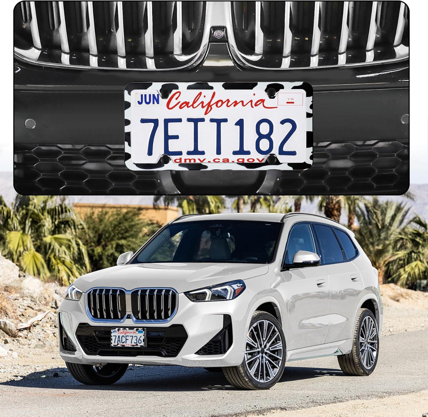 imageLivTee Carbon Fiber License Plate Frames 2 Holes Stainless Steel License Plate Covers 2PCS Car License Plate Holder Slim Design with Gasket Cover for US Cars Automotive Exterior AccessoriesCow Spot