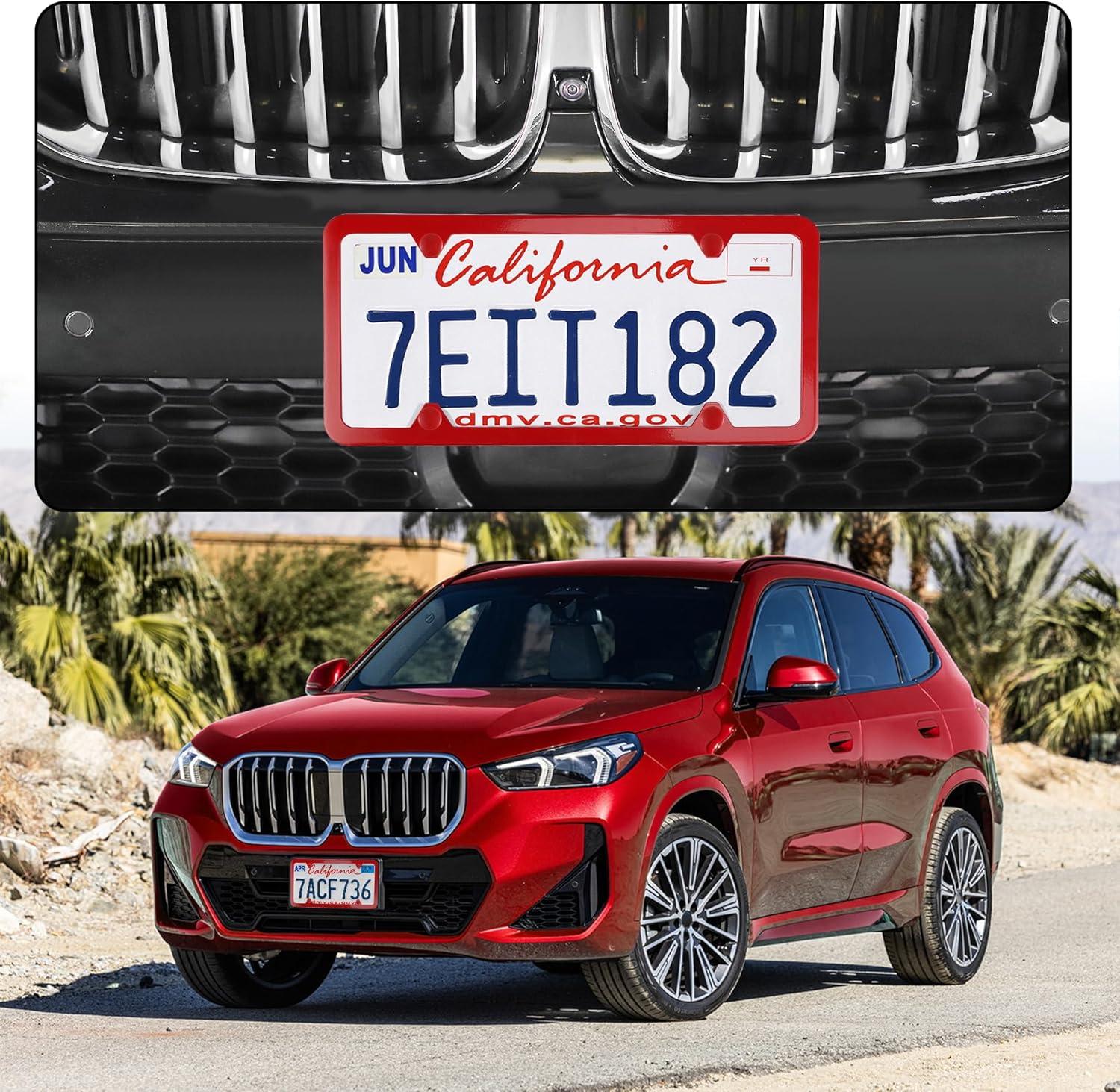 imageLivTee Carbon Fiber License Plate Frames 2 Holes Stainless Steel License Plate Covers 2PCS Car License Plate Holder Slim Design with Gasket Cover for US Cars Automotive Exterior AccessoriesRed