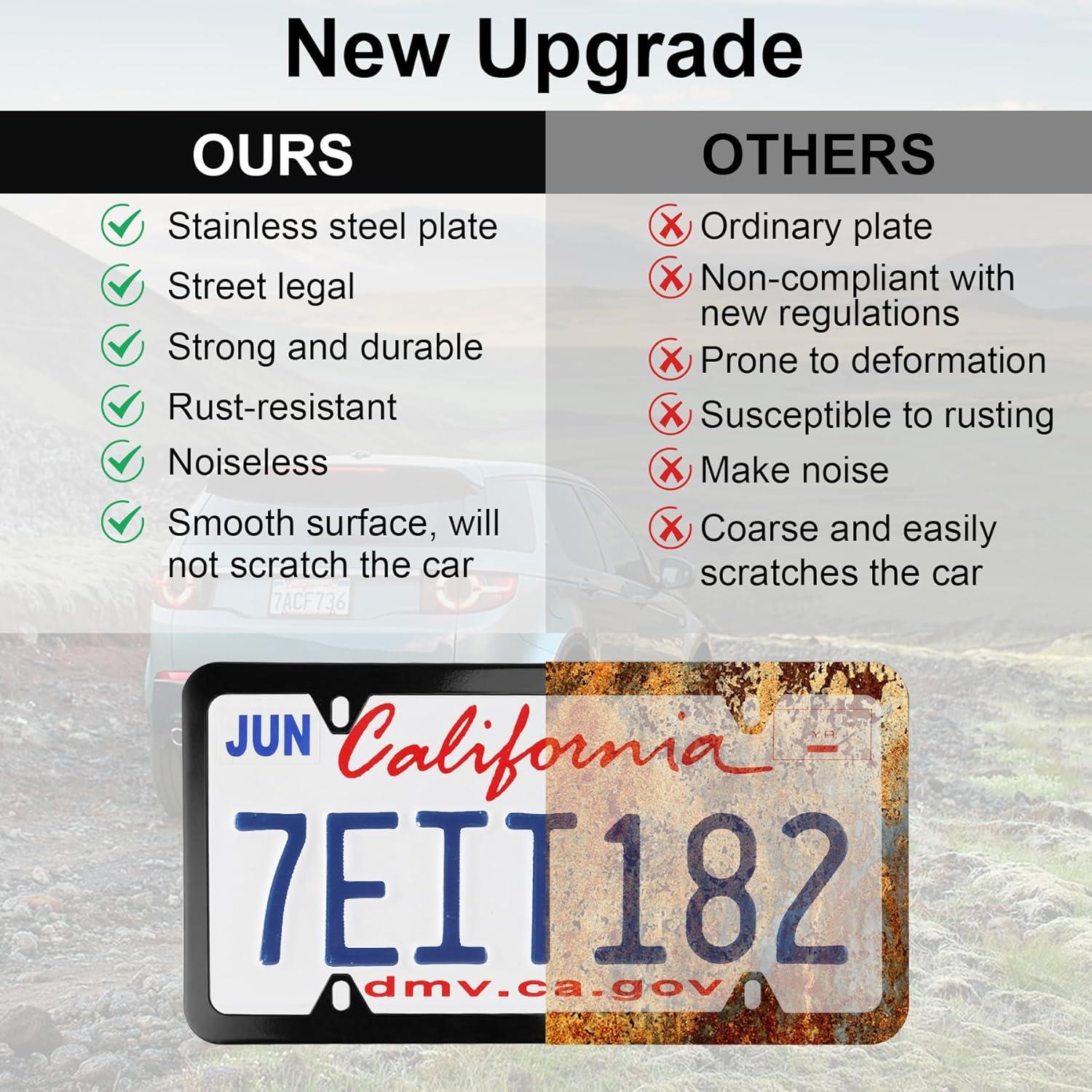 imageLivTee Carbon Fiber License Plate Frames 2 Holes Stainless Steel License Plate Covers 2PCS Car License Plate Holder Slim Design with Gasket Cover for US Cars Automotive Exterior AccessoriesBlack