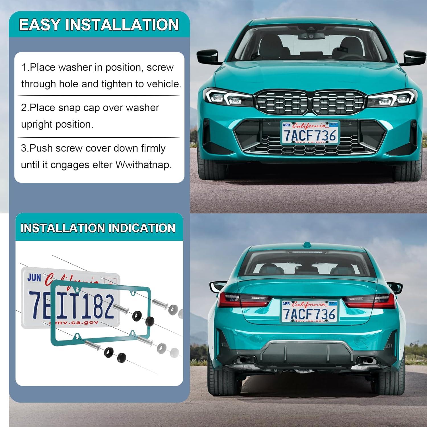 imageLivTee Carbon Fiber License Plate Frames 2 Holes Stainless Steel License Plate Covers 2PCS Car License Plate Holder Slim Design with Gasket Cover for US Cars Automotive Exterior AccessoriesGreen