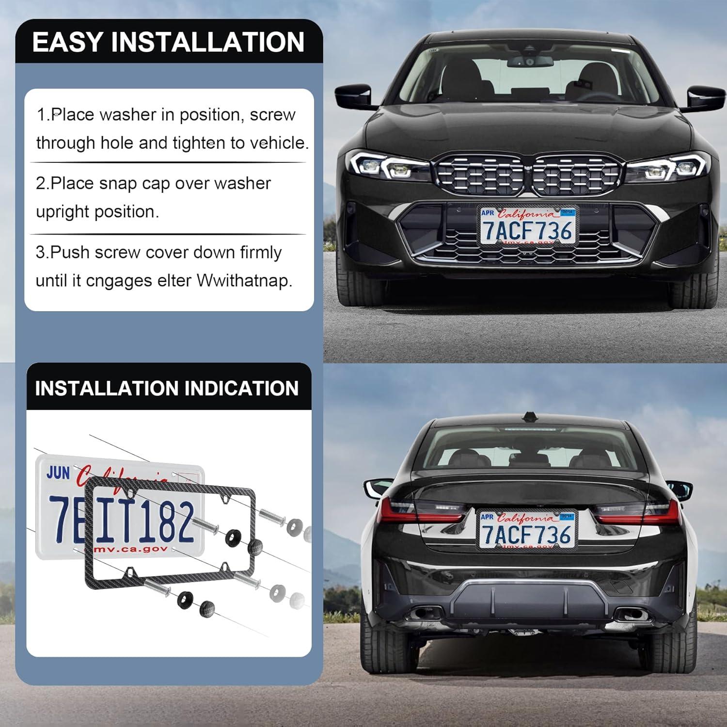 imageLivTee Carbon Fiber License Plate Frames 2 Holes Stainless Steel License Plate Covers 2PCS Car License Plate Holder Slim Design with Gasket Cover for US Cars Automotive Exterior AccessoriesCarbon Fiber