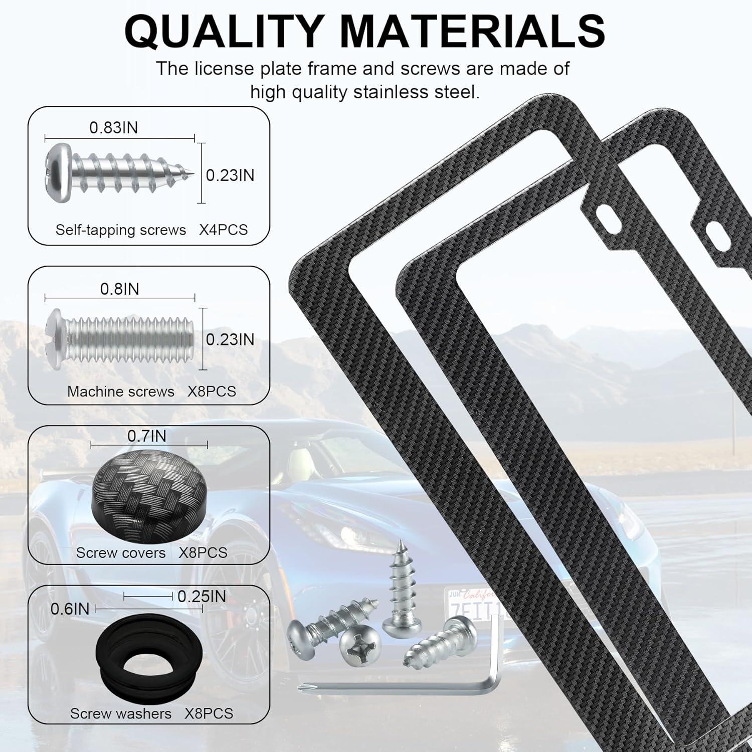 imageLivTee Carbon Fiber License Plate Frames 2 Holes Stainless Steel License Plate Covers 2PCS Car License Plate Holder Slim Design with Gasket Cover for US Cars Automotive Exterior Accessories2H CF TNBW