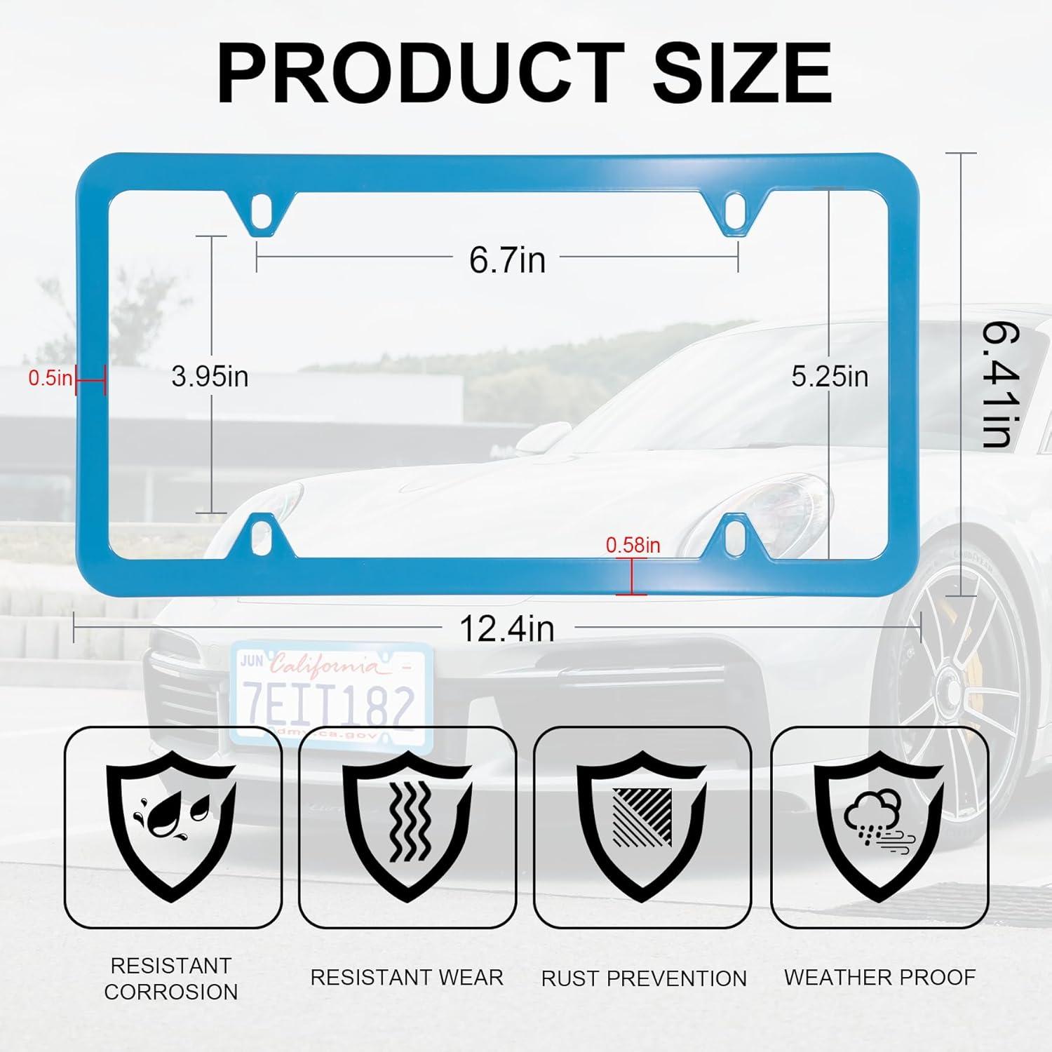 imageLivTee Carbon Fiber License Plate Frames 2 Holes Stainless Steel License Plate Covers 2PCS Car License Plate Holder Slim Design with Gasket Cover for US Cars Automotive Exterior AccessoriesBlue