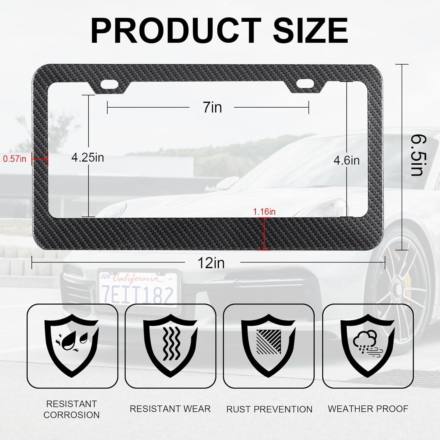 imageLivTee Carbon Fiber License Plate Frames 2 Holes Stainless Steel License Plate Covers 2PCS Car License Plate Holder Slim Design with Gasket Cover for US Cars Automotive Exterior Accessories2H CF TNBW