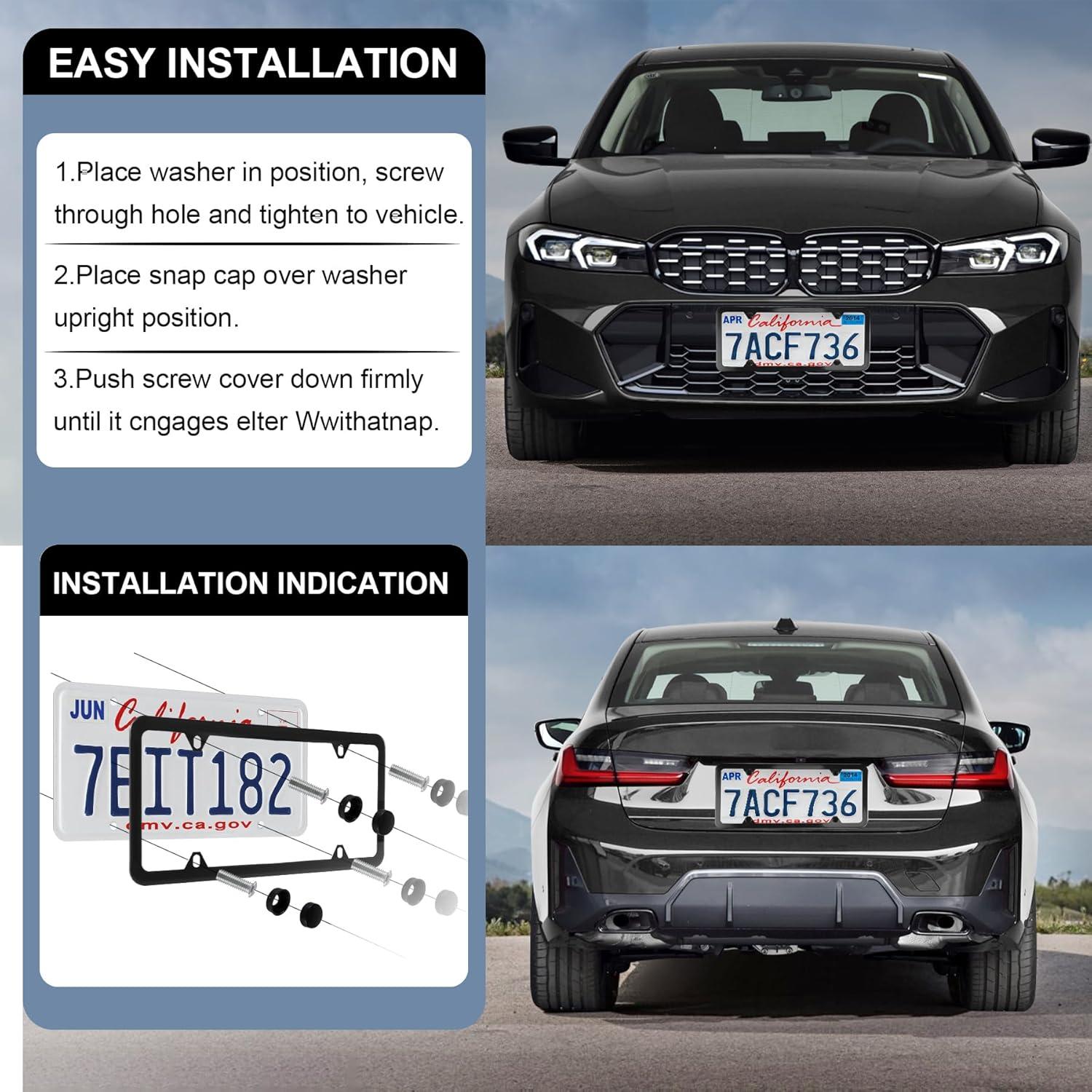 imageLivTee Carbon Fiber License Plate Frames 2 Holes Stainless Steel License Plate Covers 2PCS Car License Plate Holder Slim Design with Gasket Cover for US Cars Automotive Exterior AccessoriesBlack