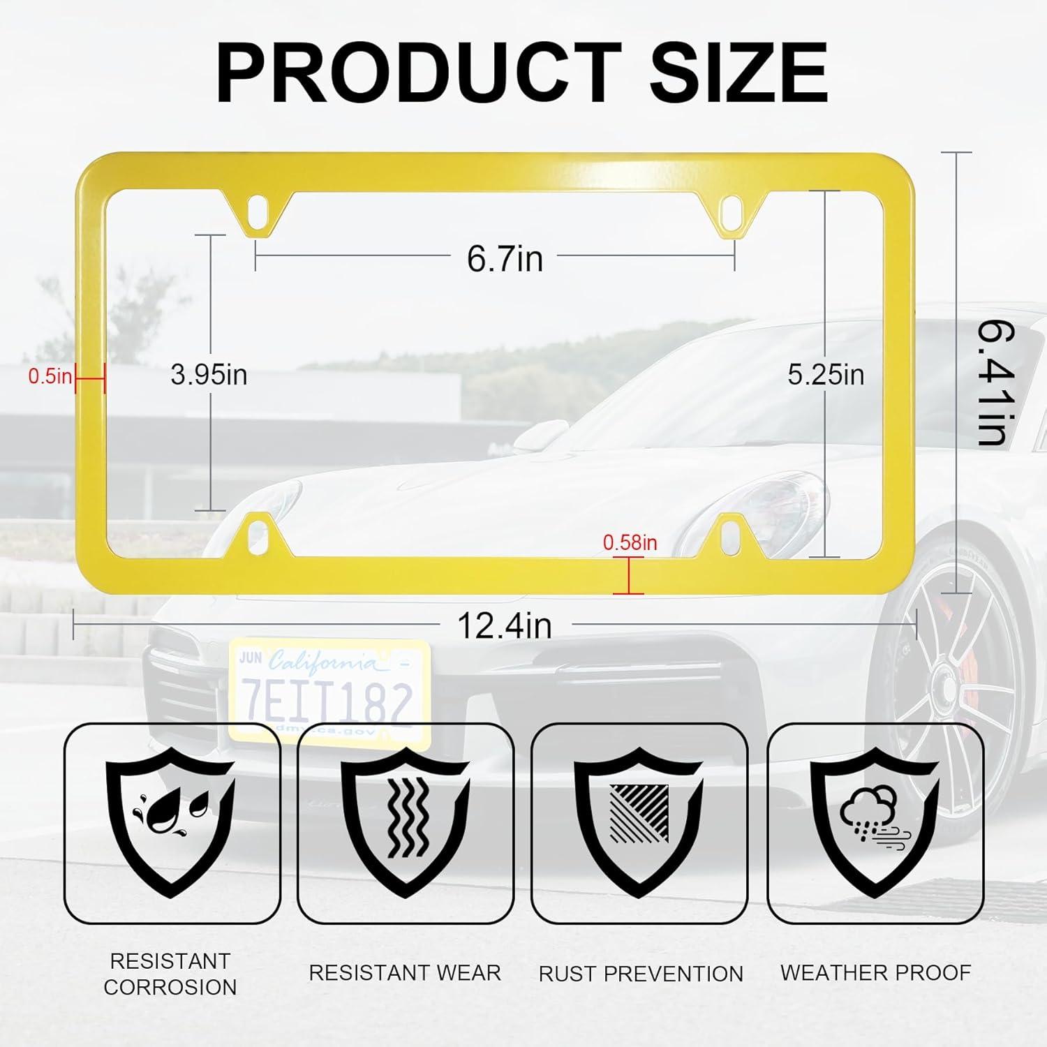 imageLivTee Carbon Fiber License Plate Frames 2 Holes Stainless Steel License Plate Covers 2PCS Car License Plate Holder Slim Design with Gasket Cover for US Cars Automotive Exterior AccessoriesYellow
