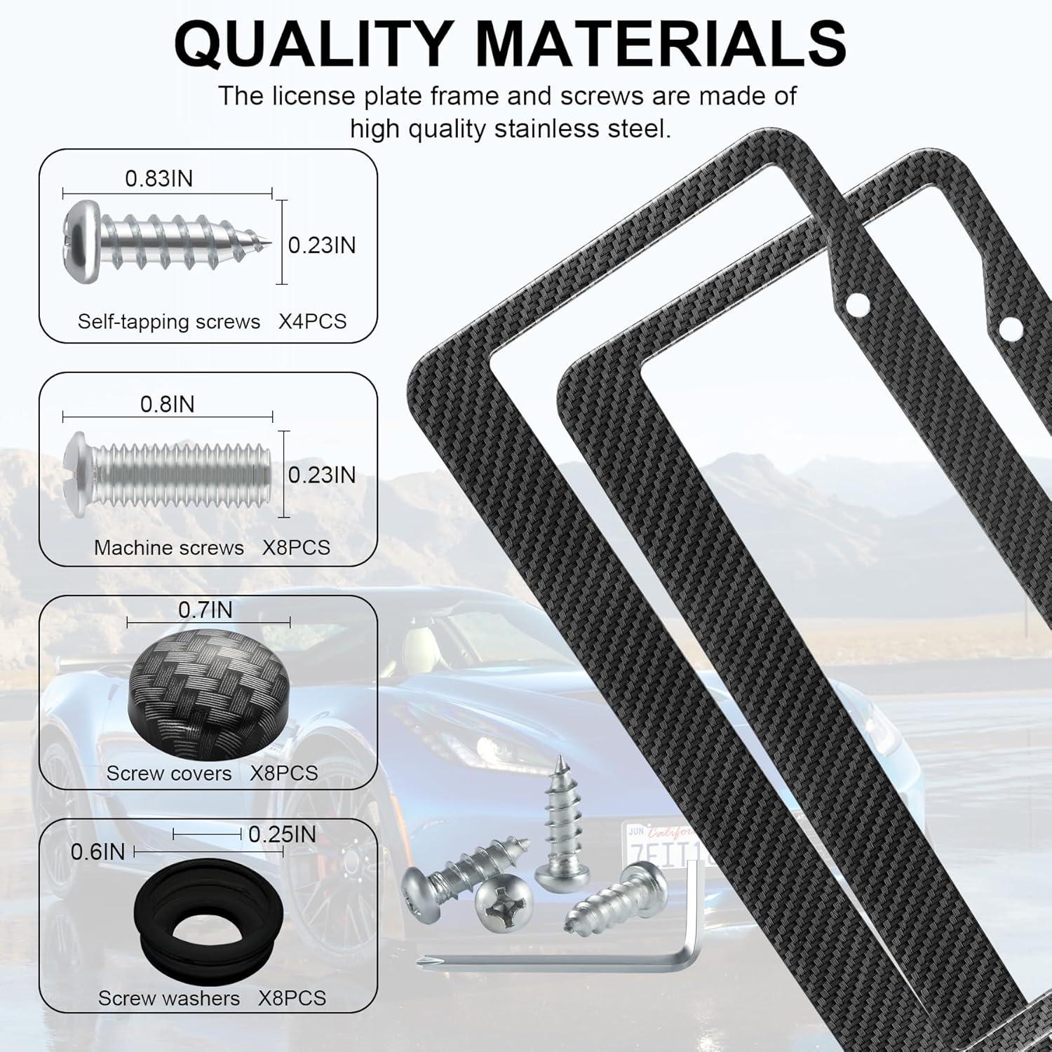 imageLivTee Carbon Fiber License Plate Frames 2 Holes Stainless Steel License Plate Covers 2PCS Car License Plate Holder Slim Design with Gasket Cover for US Cars Automotive Exterior Accessories2H CF Wide