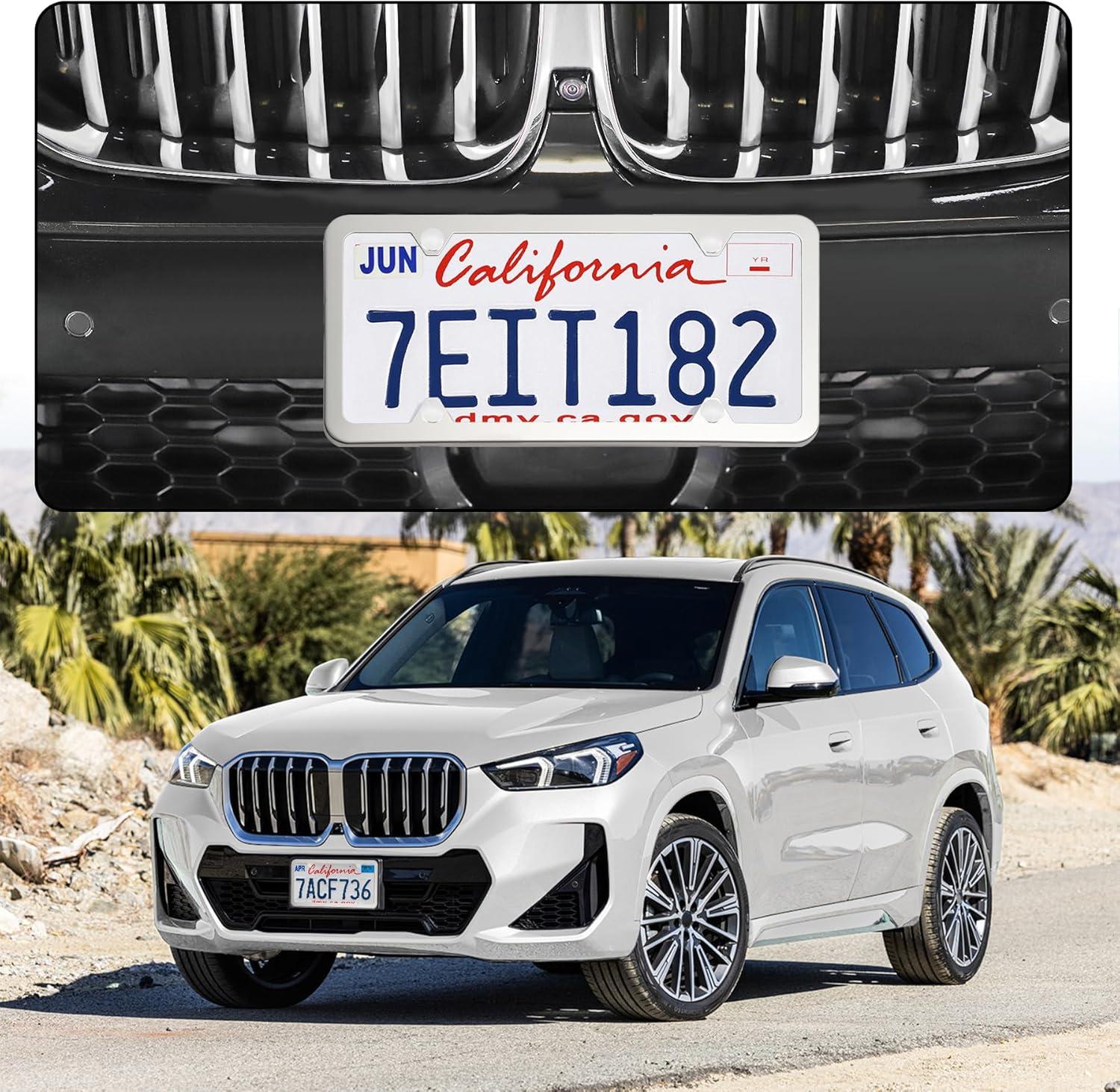 imageLivTee Carbon Fiber License Plate Frames 2 Holes Stainless Steel License Plate Covers 2PCS Car License Plate Holder Slim Design with Gasket Cover for US Cars Automotive Exterior AccessoriesSilver