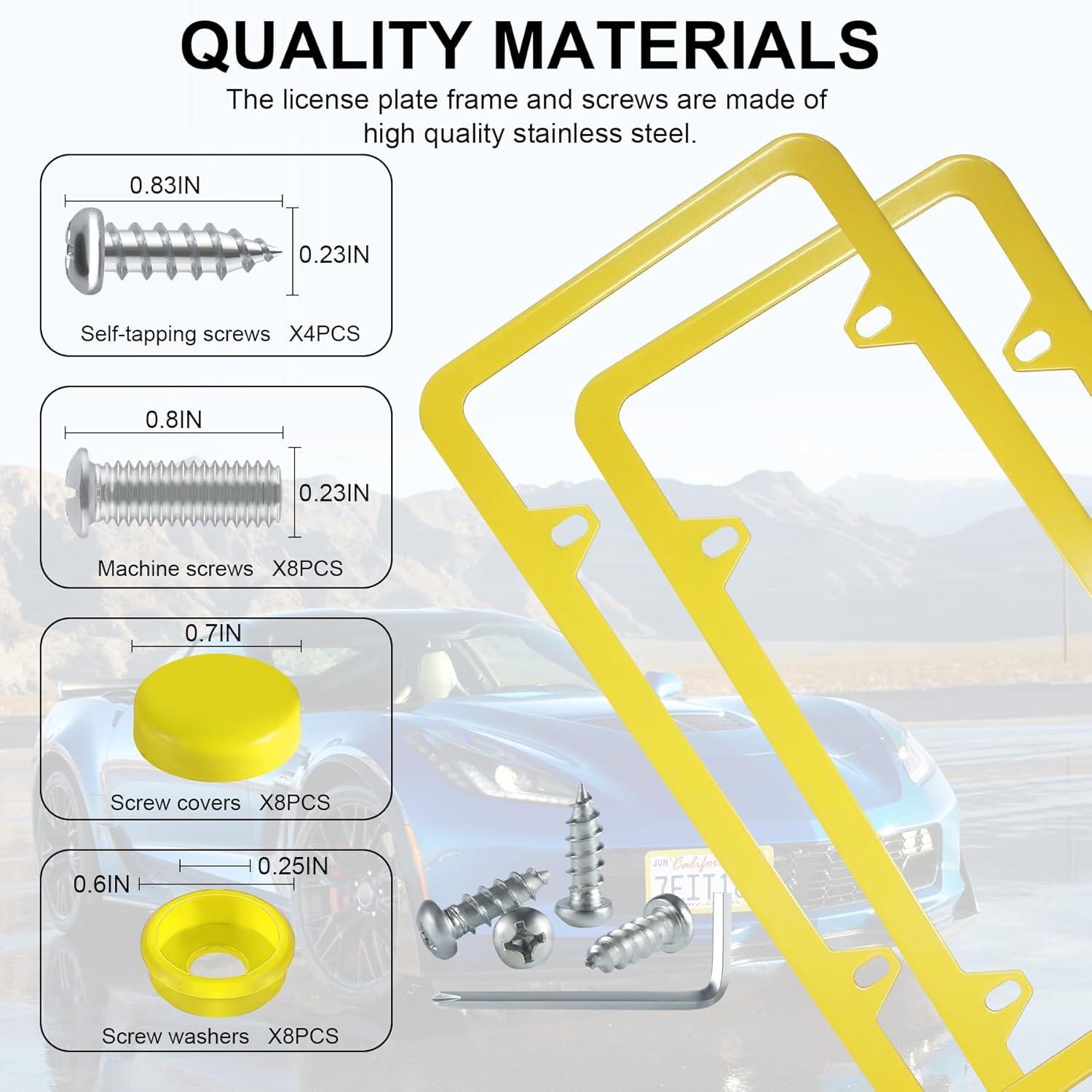 imageLivTee Carbon Fiber License Plate Frames 2 Holes Stainless Steel License Plate Covers 2PCS Car License Plate Holder Slim Design with Gasket Cover for US Cars Automotive Exterior AccessoriesYellow