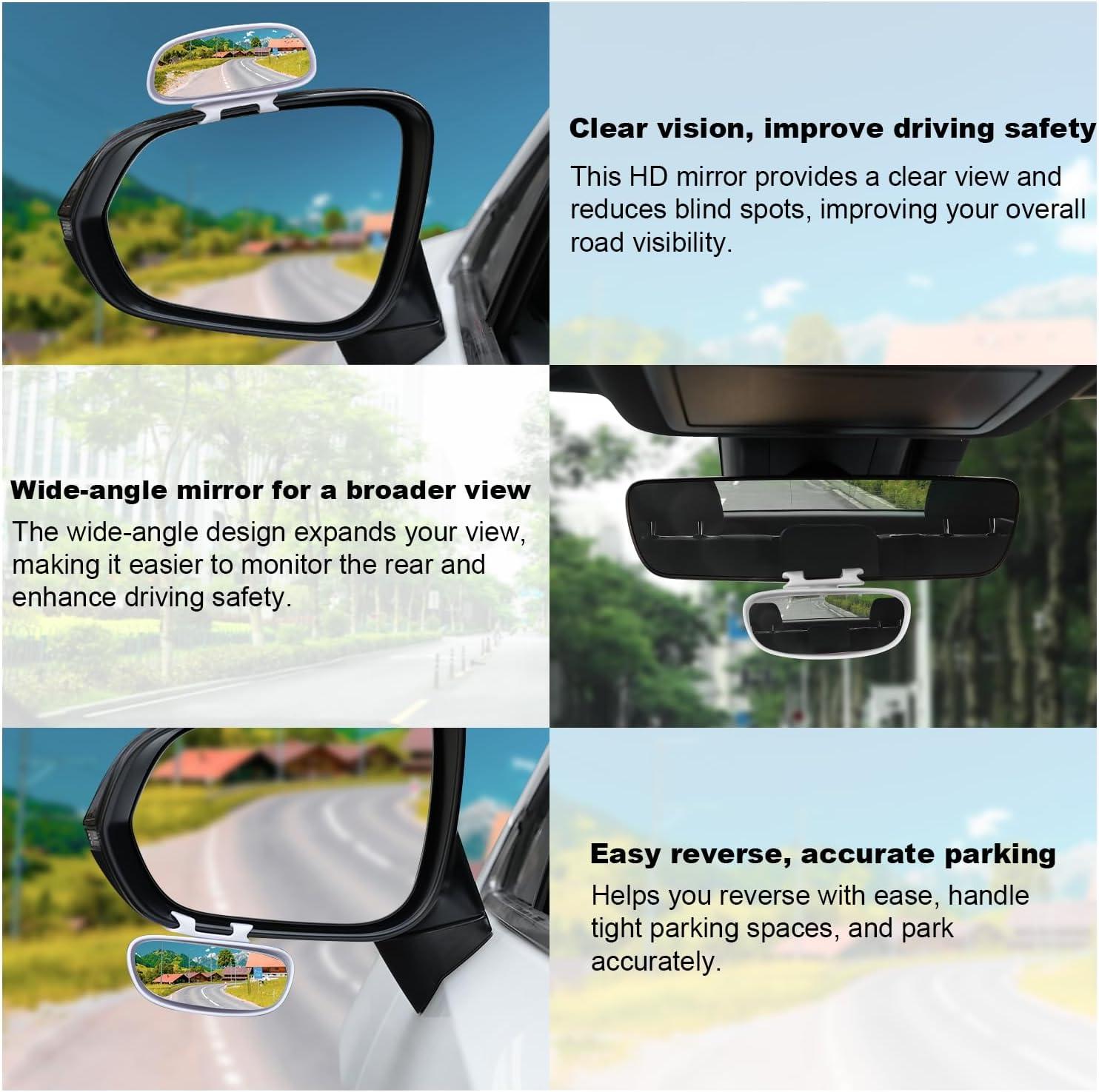 imageLivTee Clip on Blind Spot Mirror HD Glass Frameless Convex Rear View Mirrors Exterior Accessories with Wide Angle Adjustable Stick for Car SUV and Trucks WhiteWhite