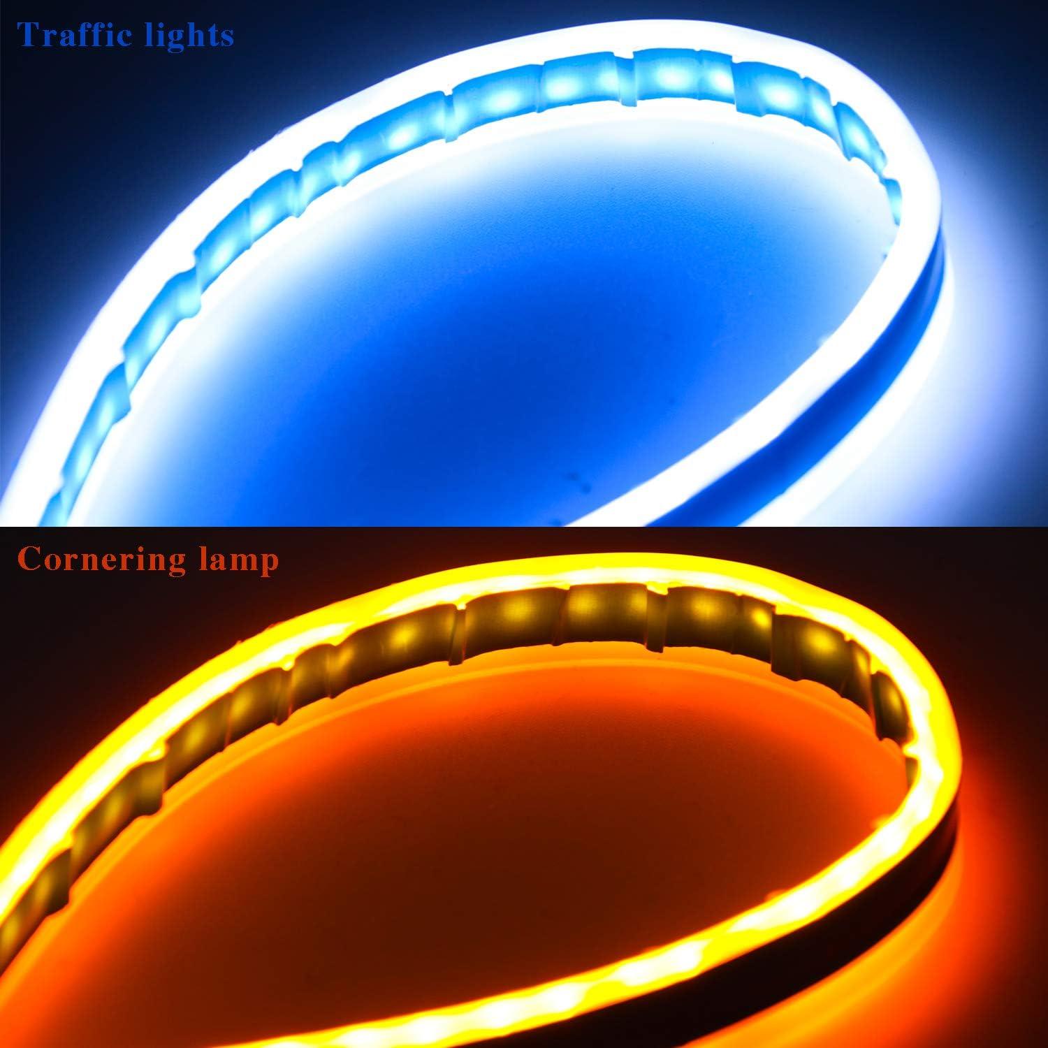 imageLivTee Flexible Waterproof 2Pcs 24 Switchback Led Light Strip Kit Dual Color Replacement for Headlight Decorative Daytime Running Lights and Flowing Turn Signal Lights AmberWhite