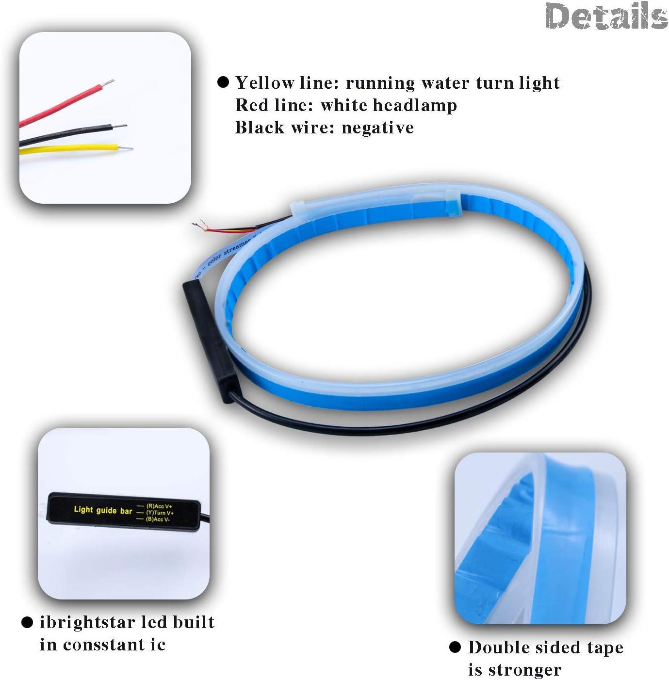 imageLivTee Flexible Waterproof 2Pcs 24 Switchback Led Light Strip Kit Dual Color Replacement for Headlight Decorative Daytime Running Lights and Flowing Turn Signal Lights AmberWhite