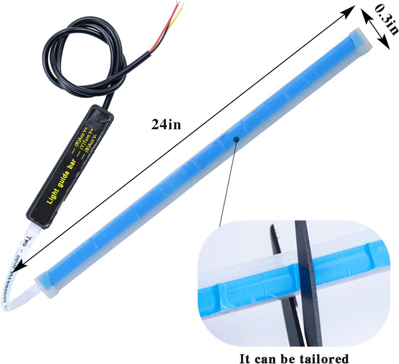 imageLivTee Flexible Waterproof 2Pcs 24 Switchback Led Light Strip Kit Dual Color Replacement for Headlight Decorative Daytime Running Lights and Flowing Turn Signal Lights AmberWhite