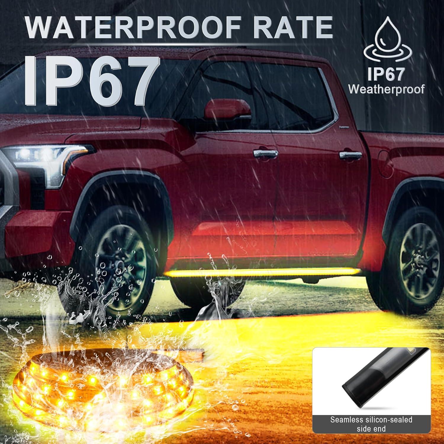 imageLivTee LED Running Board Lights for Trucks 2PCS 70 Inch Waterproof Light Bar with 144 LEDs White Courtesy Light ampamp Sequential Amber Turn Signal Side Marker Light for Pickup SUV Car  IP67 Waterproof